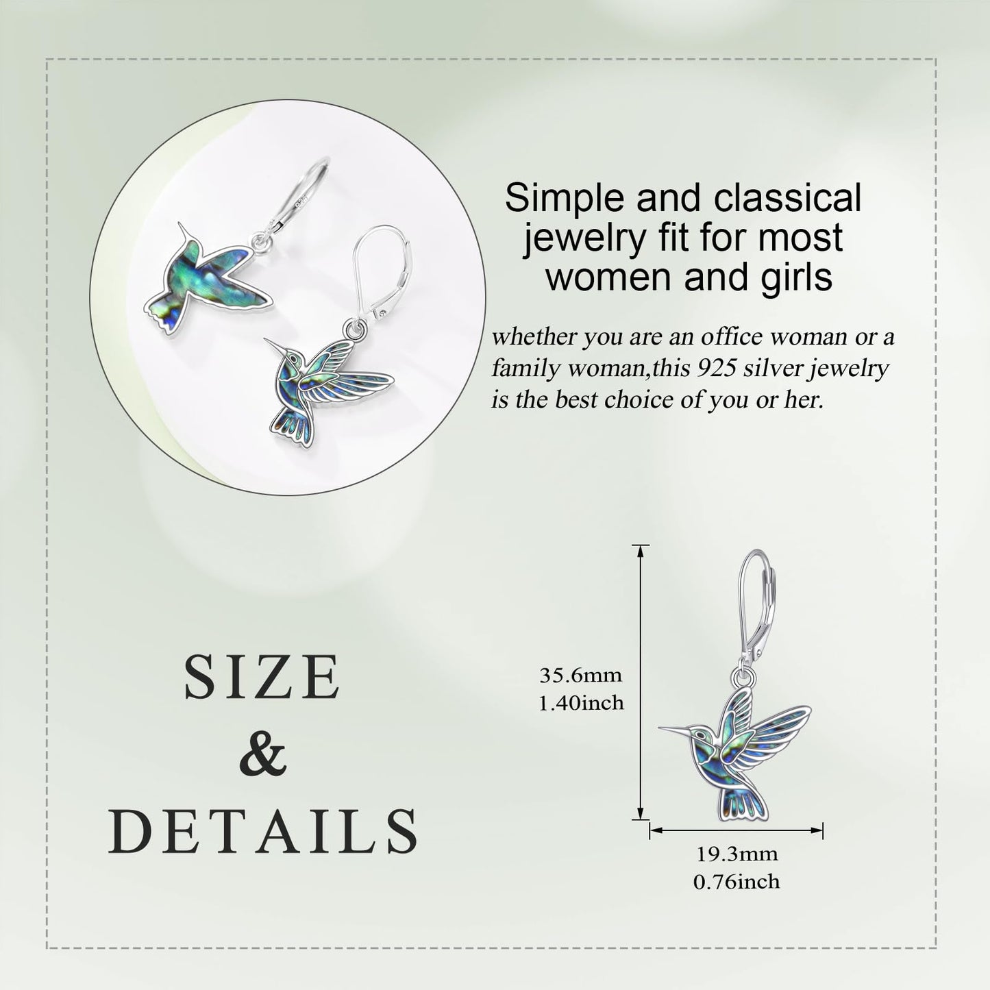 Hummingbird Dangle Earrings 925 Sterling Silver Bird Earrings Hummingbird Earrings for Women