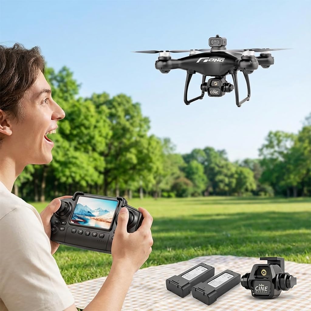 elecci E55 Air Drone with Screen Controller with SD Card, Two-batteries, Optical Flow Positioning, Speed Adjustment Suitable for Beginner. (2 batteries - White)
