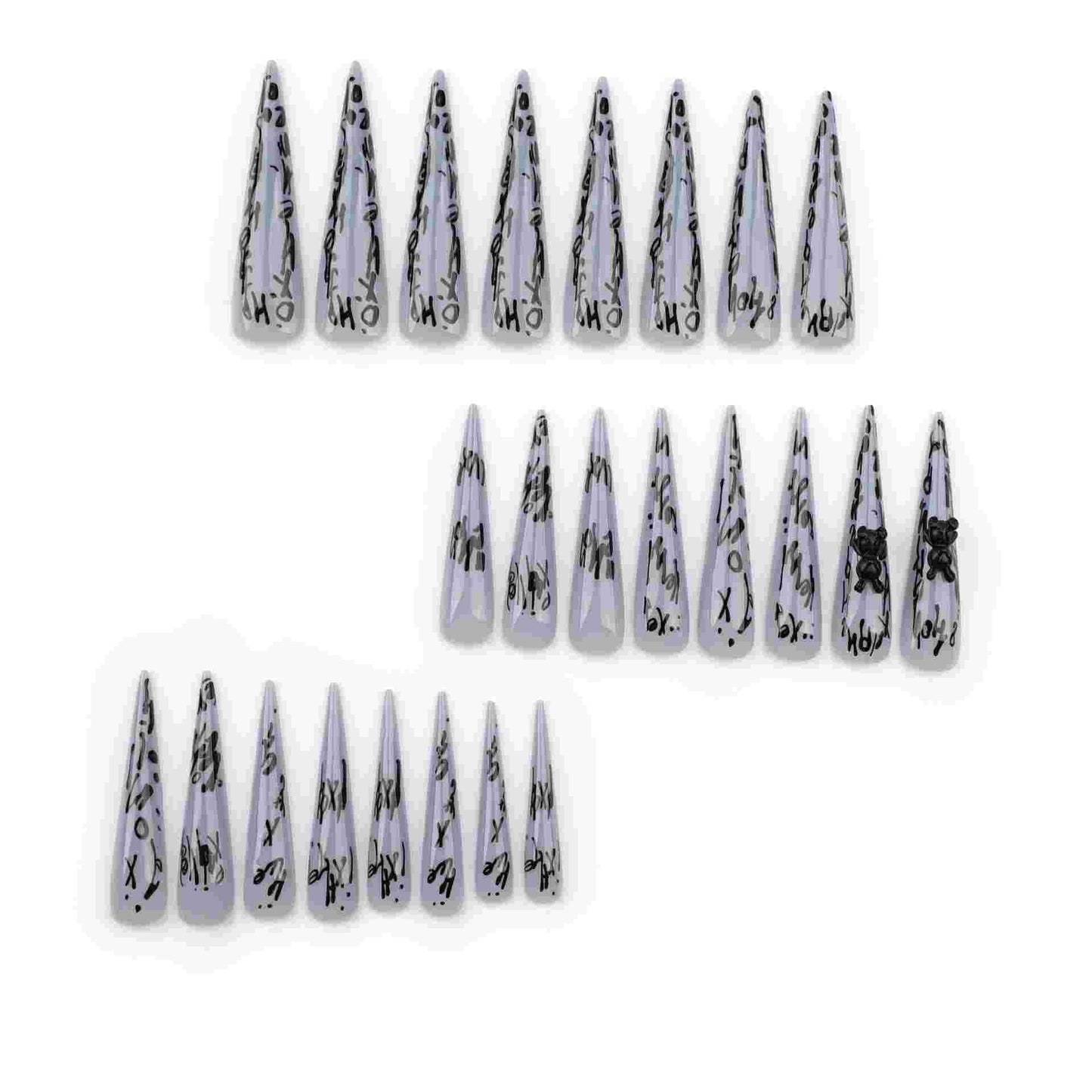 QQPPOLIU Extra Long Press On Nails with Designs Fake Nails XL Long Nails Grey Acylic Nails for Women and Girls