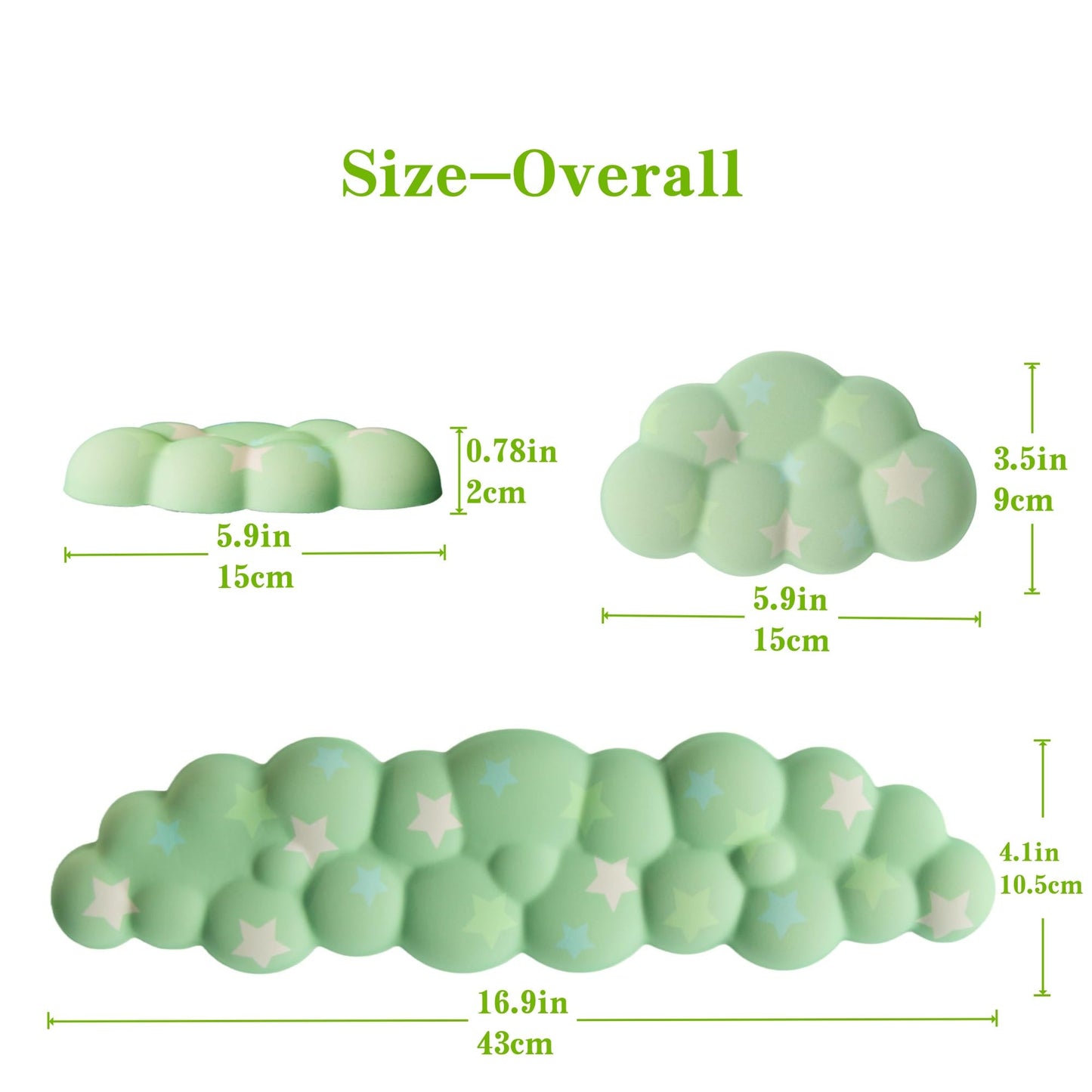 LJYZMD Cloud Wrist Rest Set for Keyboard and Mouse, Includes Cute Coaster, with Computers and Laptops (Green Colorful Star Set)
