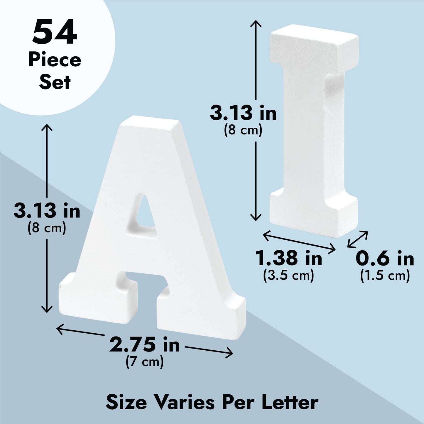 3D Wooden Alphabet Letters Set - Freestanding Room Decor Letters - Wedding & Party Tabletop Decor - Customizable Wooden Craft Set - 54 pcs, 3.13 in H x 0.6 in Thick, White, Engineered Wood