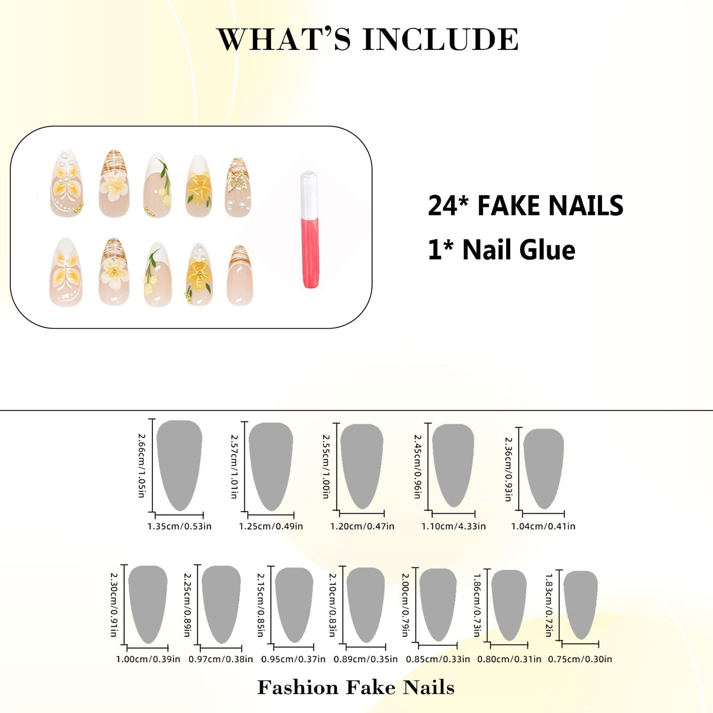 IMRAIN Spring Press on Nails Medium Almond Fake Nails French Nail Tips Full Cover 3D Yellow Flower False Nails Reusable Artificial Stick on Nails for Women