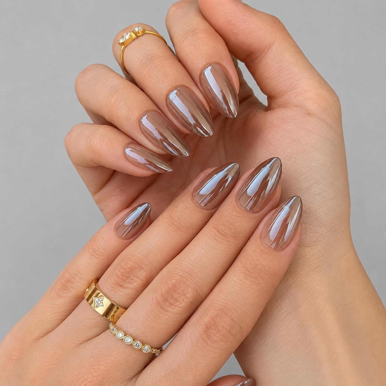 PaintLab Press On Nails - Maple Syrup Brown Glaze Short Almond Fake Nails, 30 Nails in 15 Sizes with Glue, Reusable Salon Quality Press On Nails