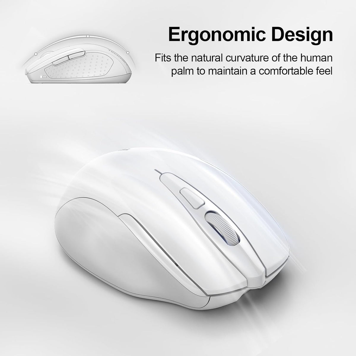 TECKNET Rechargeable Wireless Mouse, 2.4G Silent Mouse, Quiet Click, 6 Adjustable 4800 DPI, Cordless Computer Mouse, Ergonomic Mouse for Laptop, 6 Buttons USB Mouse for Chromebook, Ergo Grip - White