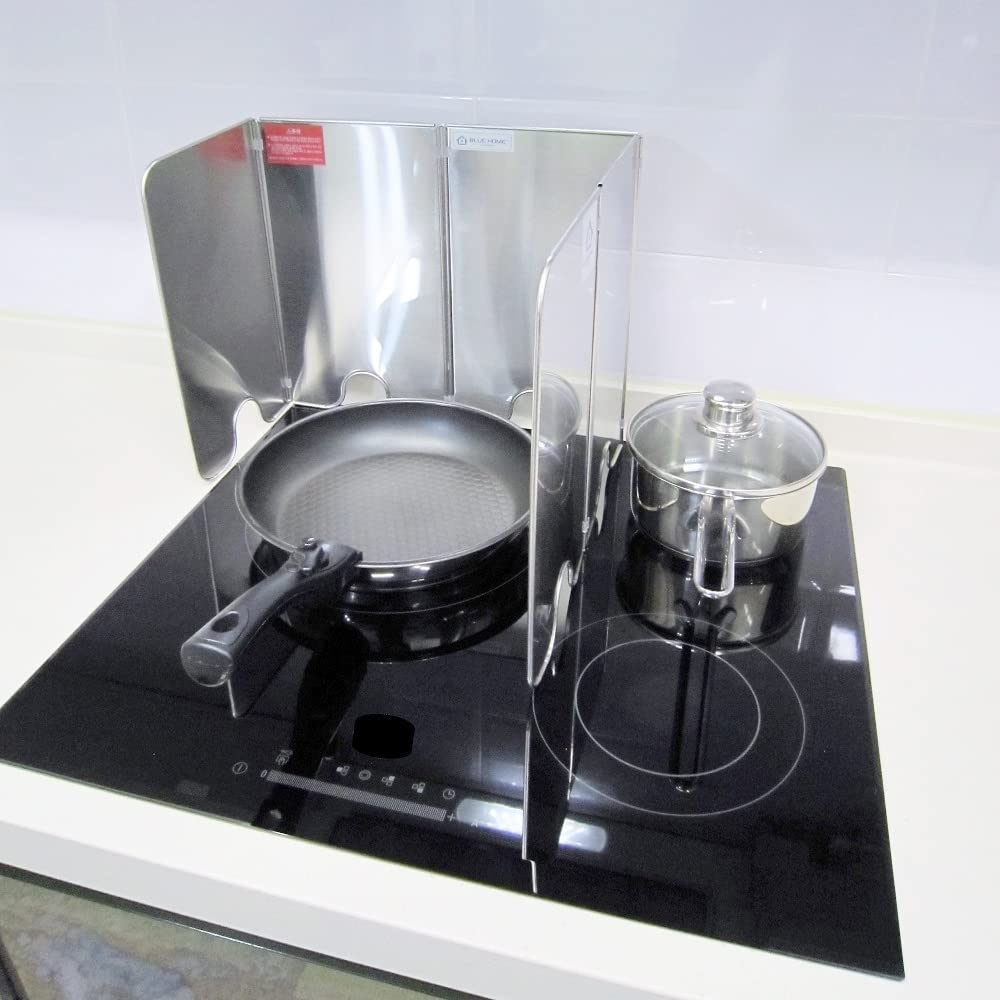 Splatter Guard for Cooking - Grease Splatter Screen - 5 Sided Splatter Guard Compact Type - Stainless Steel - Unfold 41.65 in x 14.17 in - Fold 8.26 in x 14.17 in x 1.06 in