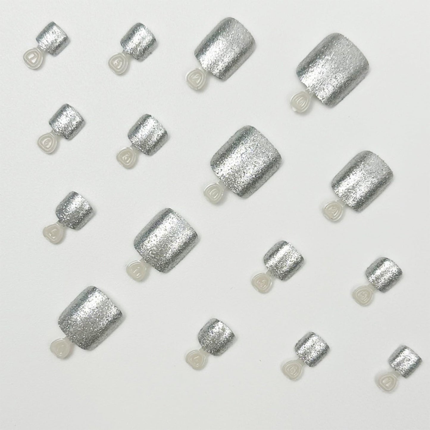 IMRAIN Glitter Press on Toenails Short Square Fake Toe Nails Full Cover Artificial Glossy False Toe Nails Solid Silver Stick on Nails Shiny Summer DIY Nail Art 24Pcs