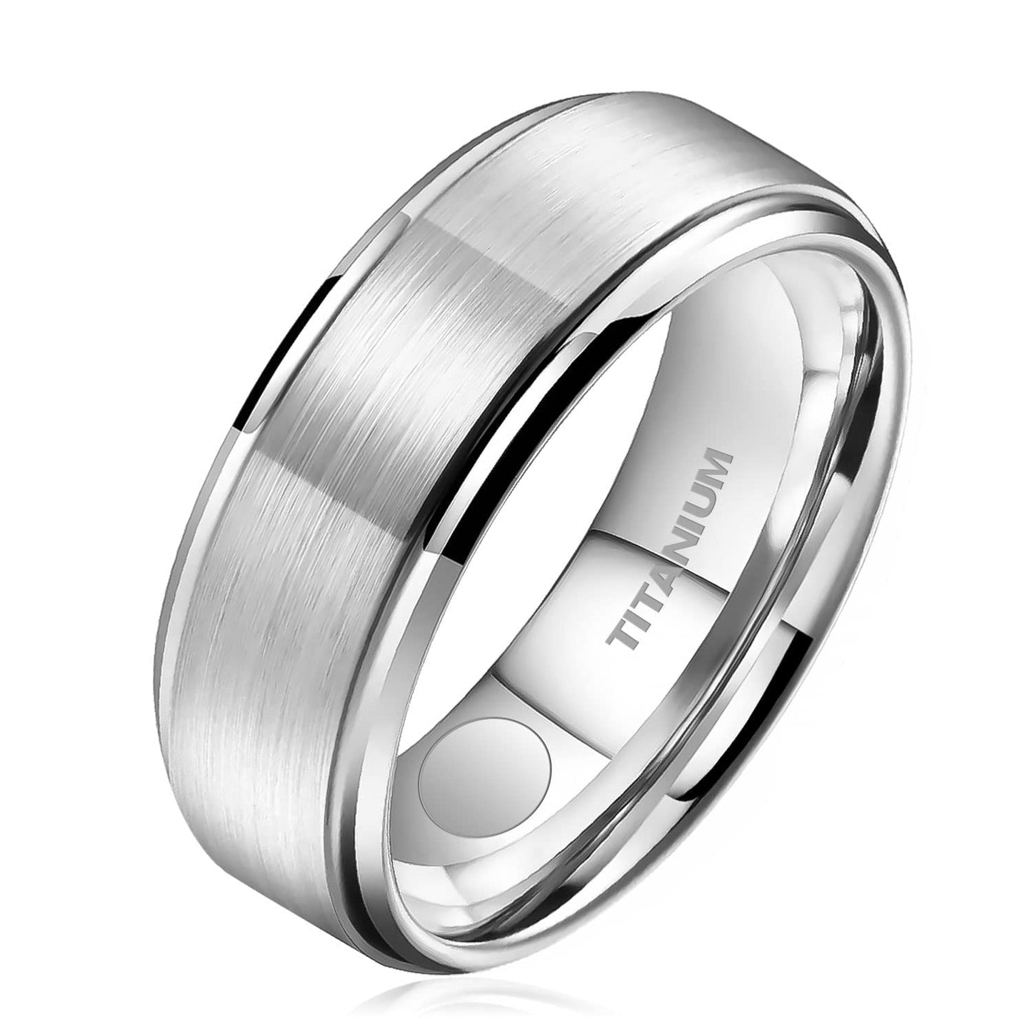 JEROOT 8mm Black Titanium Magnetic Ring for Men, 5mm Silver Pure Titanium Magnetic Ring for Women, Healing Ring with 3500 Gauss Magnets for Jewelry Gifts