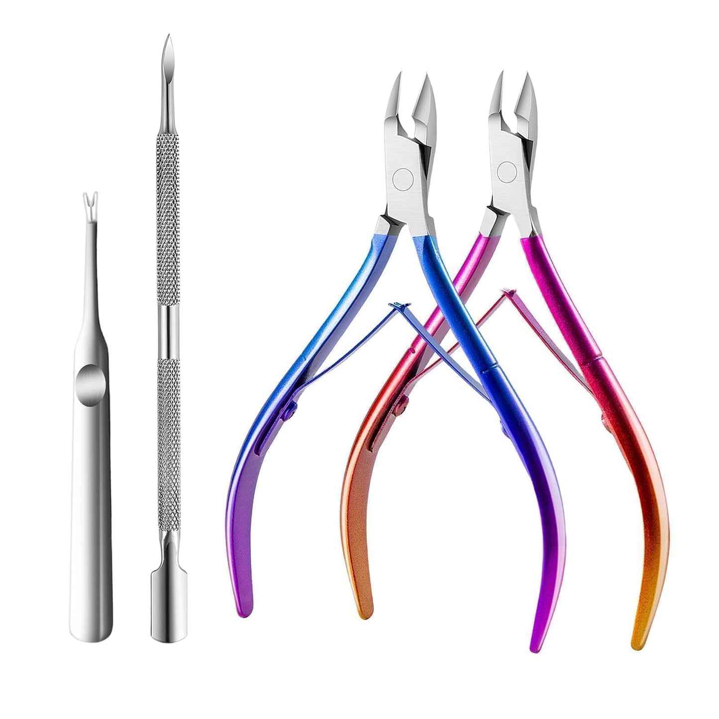 Cmetta Cuticle Nipper, Polished Coated Durable Trimmer with Pusher, Nail Clipper with Fine Edge, Comfort Grip Cuticle Cutter and Remover Tool Kit for Nail Care (Rose+ Blue+ Pusher)