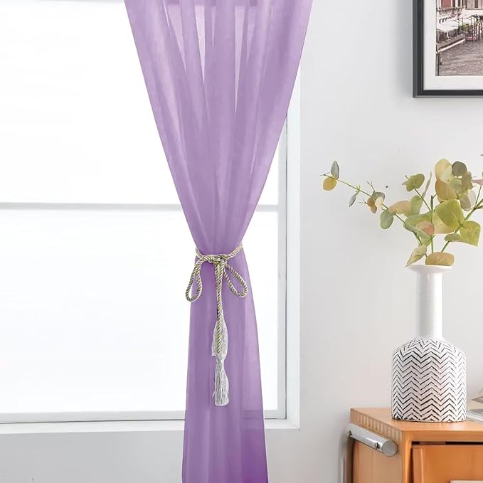 SpaceDresser Basic Rod Pocket Sheer Voile Window Curtain Panels Lavender 1 Pair 2 Panels 52 Width 36 Inch Long for Kitchen Bedroom Children Living Room Yard（Lavender, 52W x 36L）