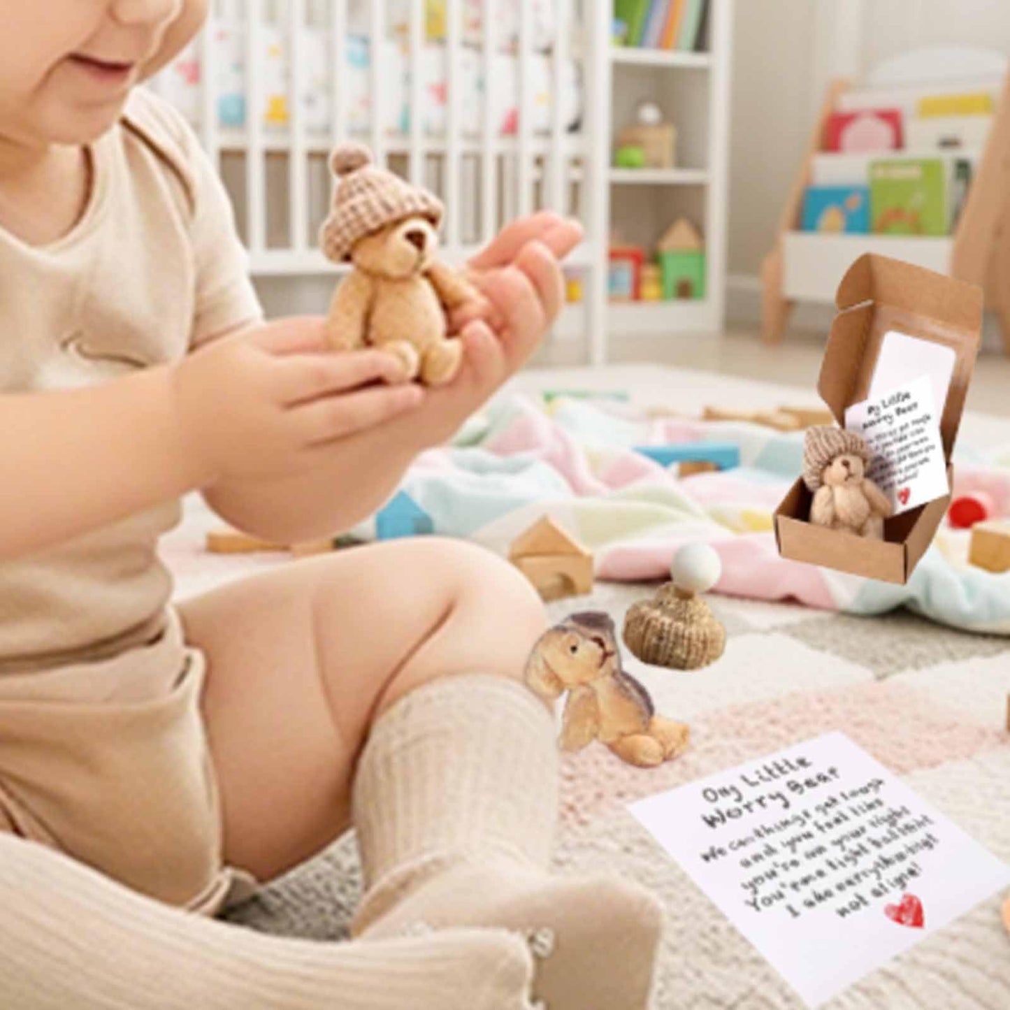 Handmade Mini Plush Teddy Bear in Box, Little Bear in A Box, My Little Worry Bears, Mini Pocket Bears Hug Plush with Emotional Uplifting Support Card, Soft Handmade Teddy Keepsake for Lovers(4pcs)