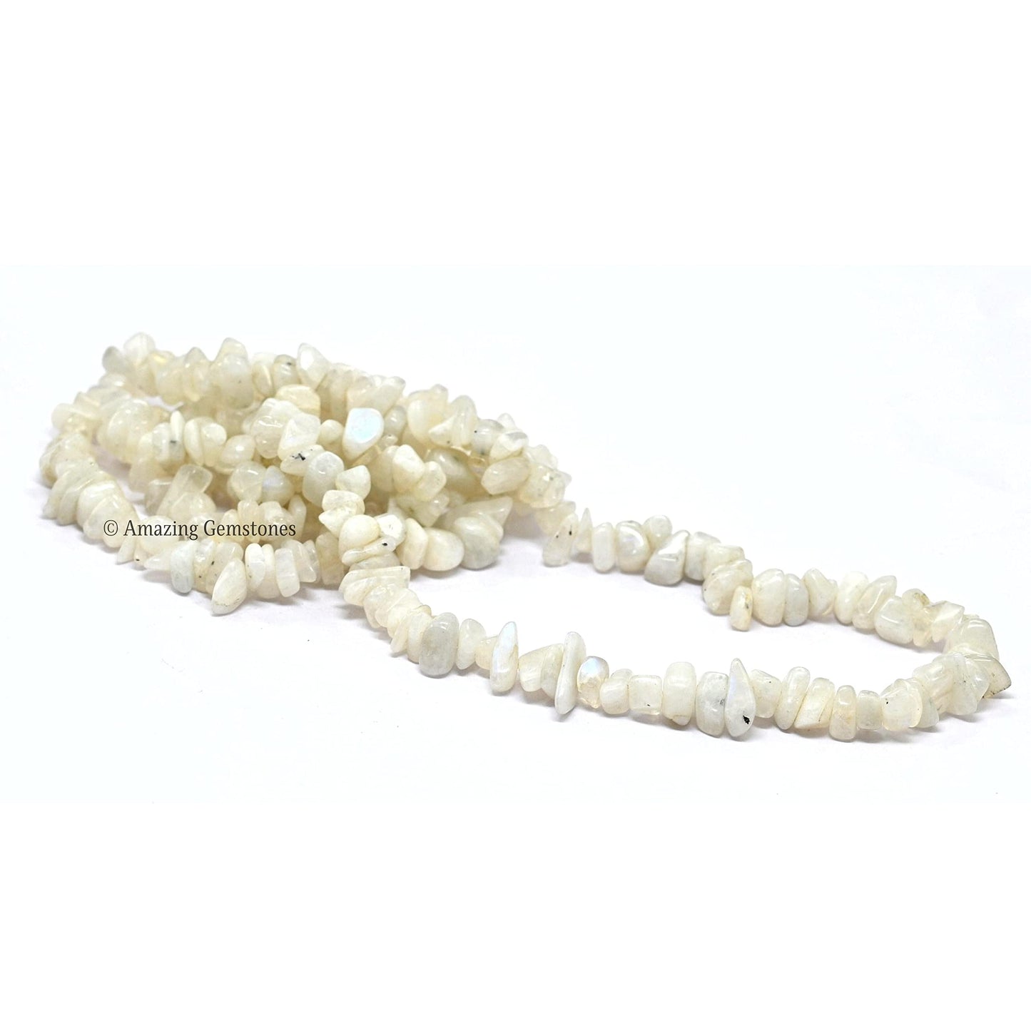 Rainbow Moonstone Pre Drilled Crystal Crushed Chips Beads for Bracelets Making, DIY Handmade Natural Healing Crystals (25 Inch Strand)
