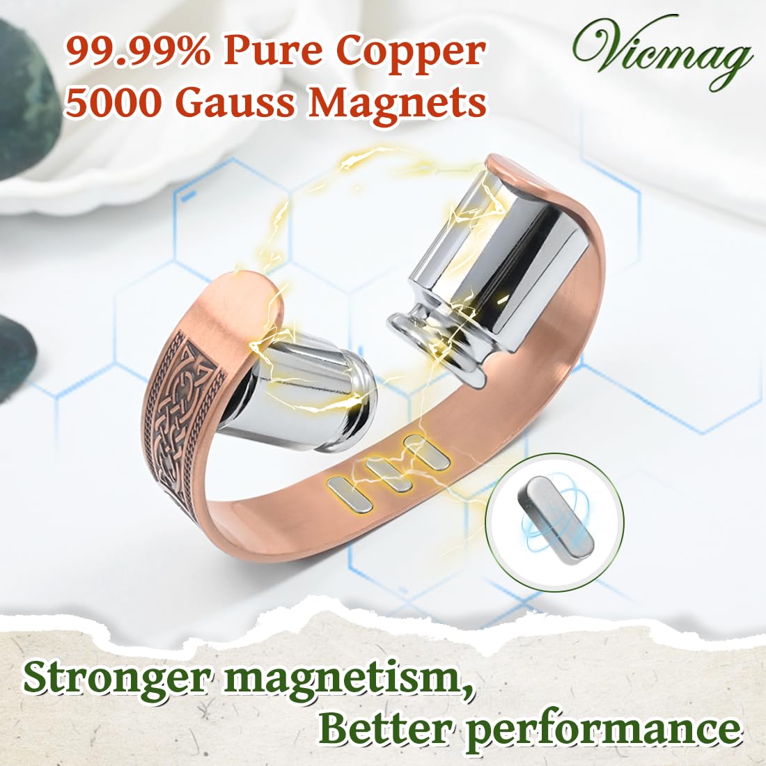 Vicmag Copper Bracelet for Men 9X Strength Magnetic 99% Pure Copper with 5000 Gauss Magnets, Tree of Life Present Box Adjustable(Viking Tree)