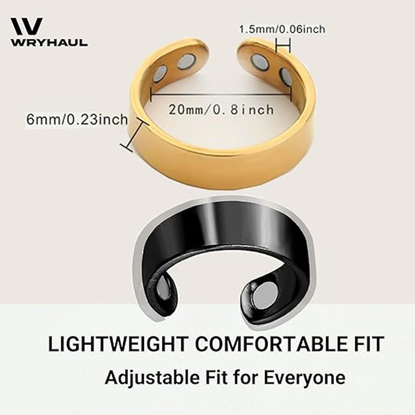 Vayro Magnetic Ring for Women and Men, Vayro Adjustable Open Lightweight Water-Resistant Vitality Rings (Black)
