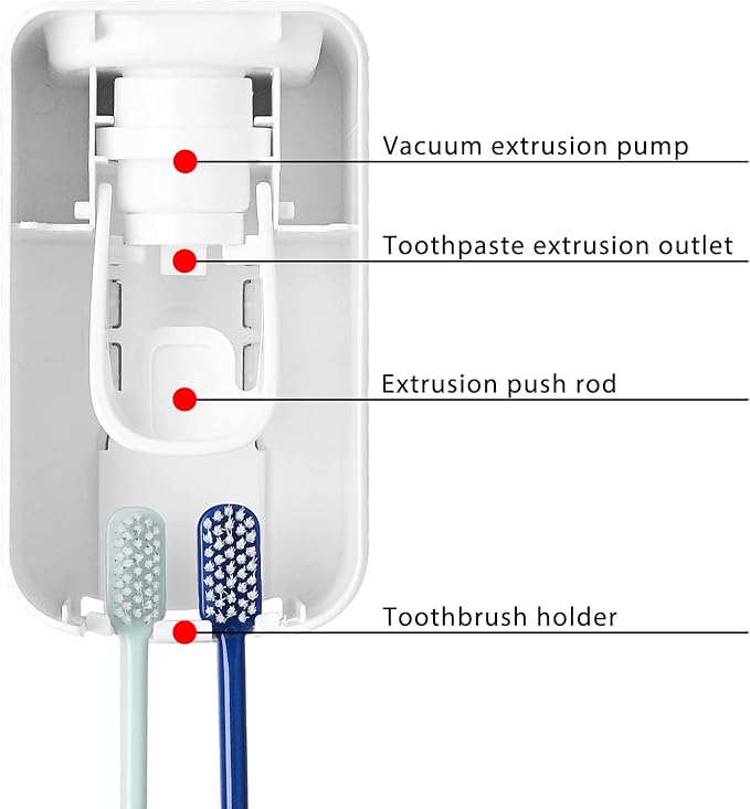 2 Slot Toothbrush Holder and Toothpaste Dispenser Wall Mounted, Automatic Toothpaste Squeezer, 2 in 1 Tooth Brush Toothpaste Organizer for Shower (Blue)