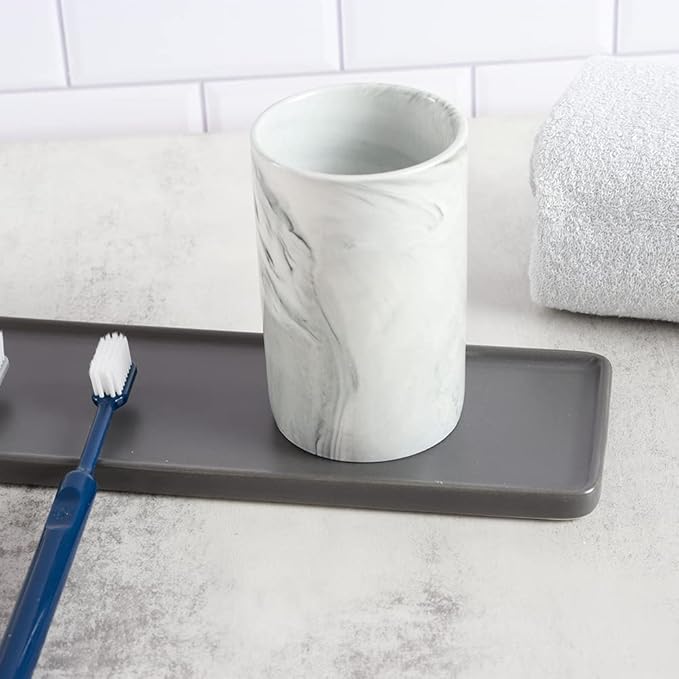 Ceramic Toothbrush Holder, Bathroom Cup, Drinking Mug, Coffee Cups, Marble Pattern Pen Holders, 300ml/Pcs (Grey)