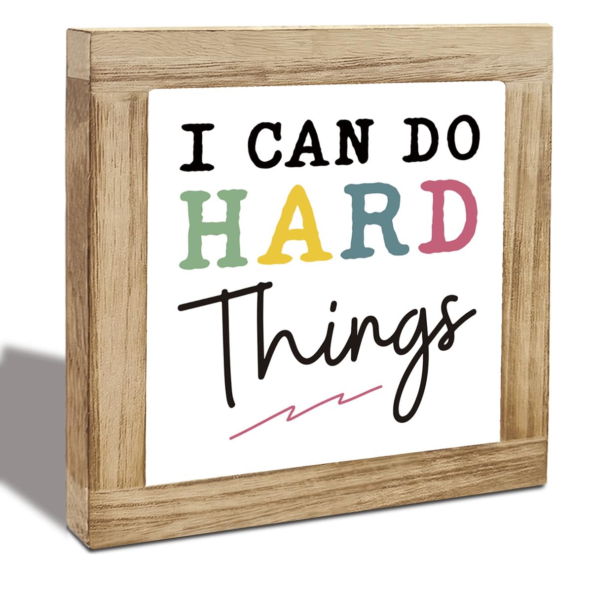 I Can Do Hard Things Sign, Inspirational Deocr, Wood Box Decor Desktop, Motivational Gift For Man Women, Sarcastic Positive Affirmations Decor, Farmhouse Home Office Decoration
