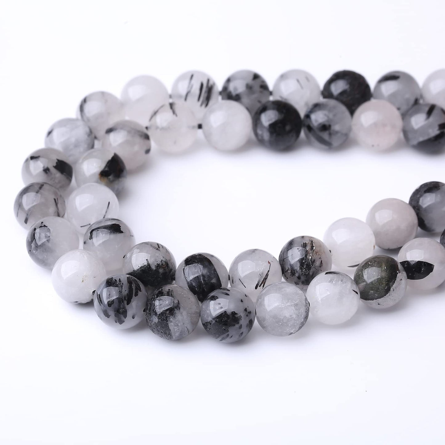 36PCS 10MM Natural Black Rutilated Quartz Stone Beads Energy Healing Beads for DIY Jewelry Bracelet Necklace Making for Jewelry Making15Inch