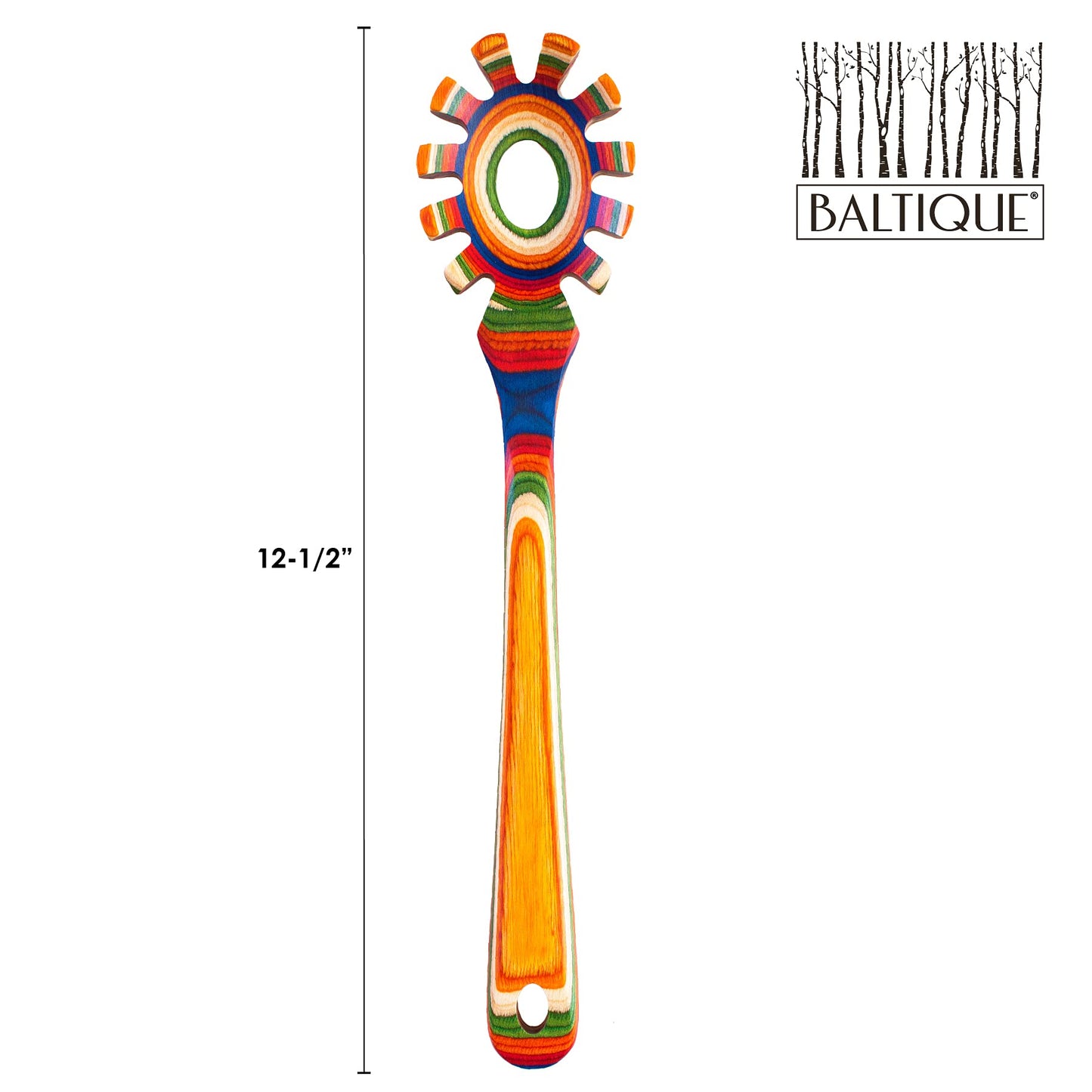 Baltique Marrakesh Collection Wooden Spaghetti Spoon – 12.5" Pasta Server with Teeth, Colorful Birch Wood Utensil for Portioning, Stirring & Serving Noodles