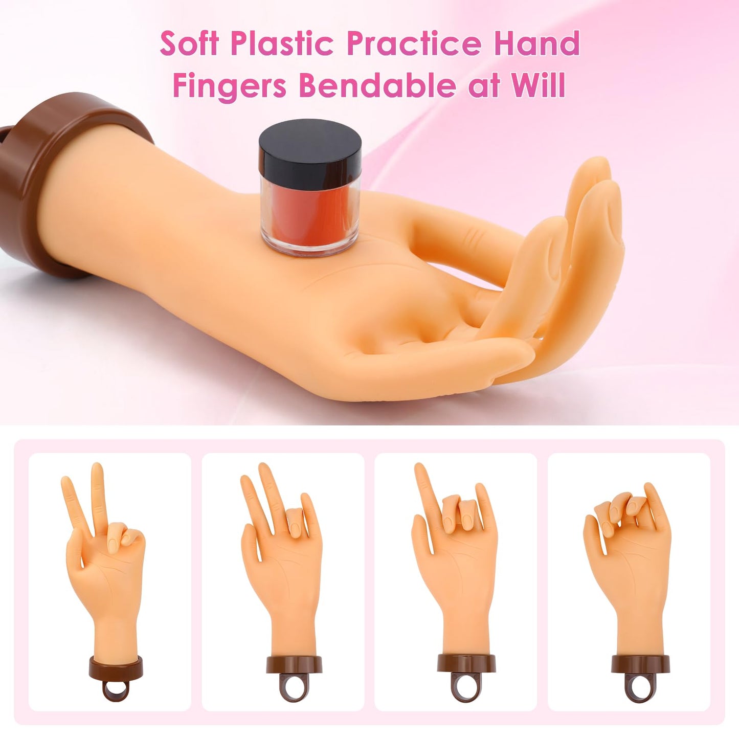 Yokilly Practice Hand for Acrylic Nails, Bendable Soft Nail Practice Hand, Flexible Plastic Nail Hand Practice, Fake Mannequin Training Hand for Nails Practice (with Clamp Holder) / Black