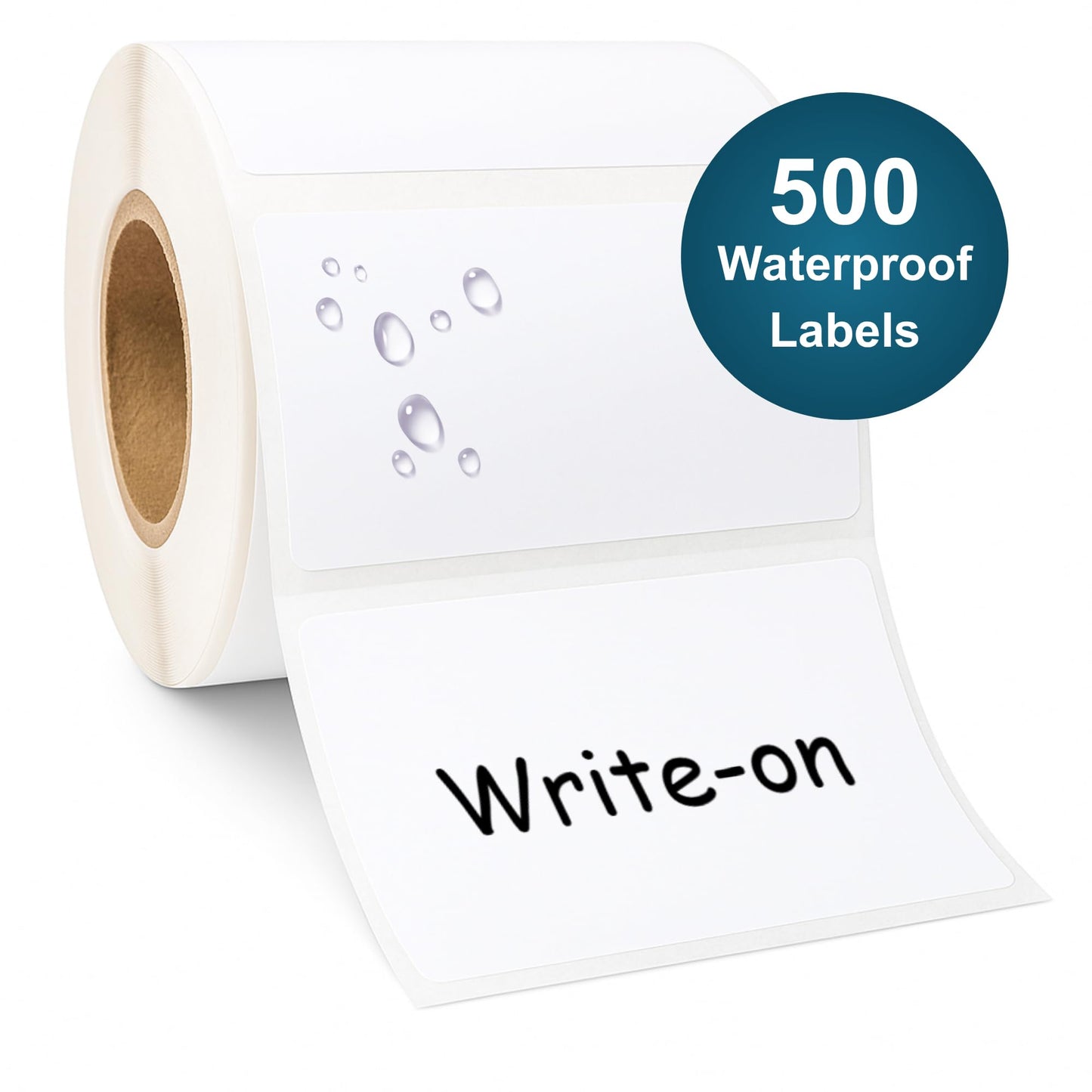 Blank Waterproof Label Stickers, White Write-On Polypropylene Labels with Strong Permanent Adhesive, 70mm x 40mm (2.8” x 1.6”), 500/Roll, Durable for Bottles, Storage Bins, Pantry & Cleaning Supplies
