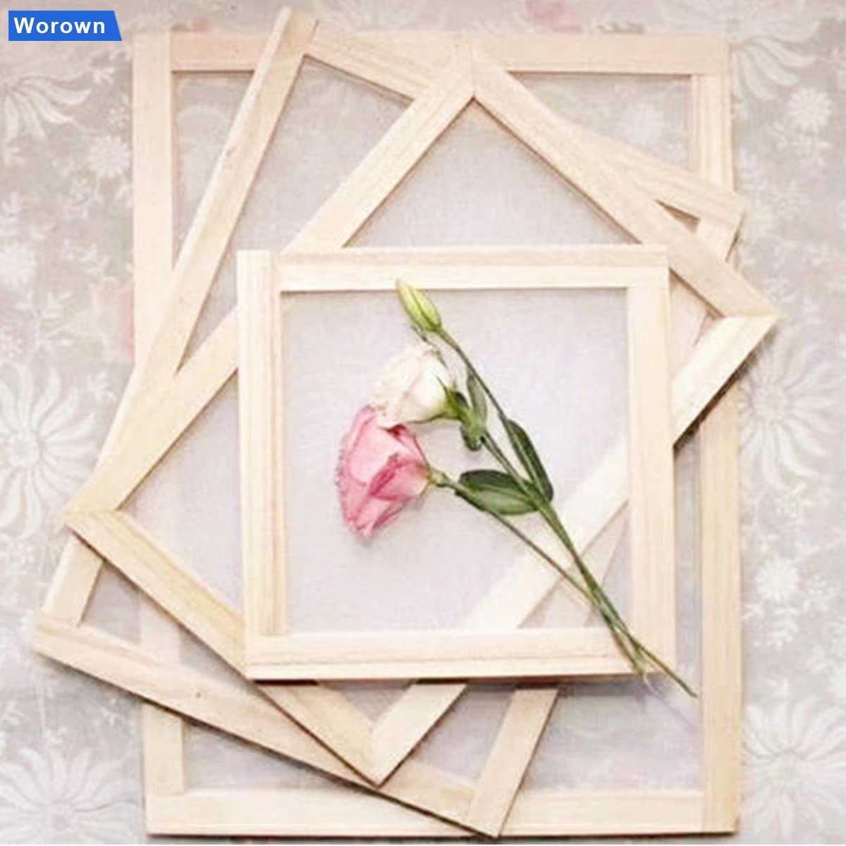 Worown 5 Different Size Wooden Paper Making Screens, PaperMaking Mold and Deckle, Paper Making Frames for DIY Paper Crafts