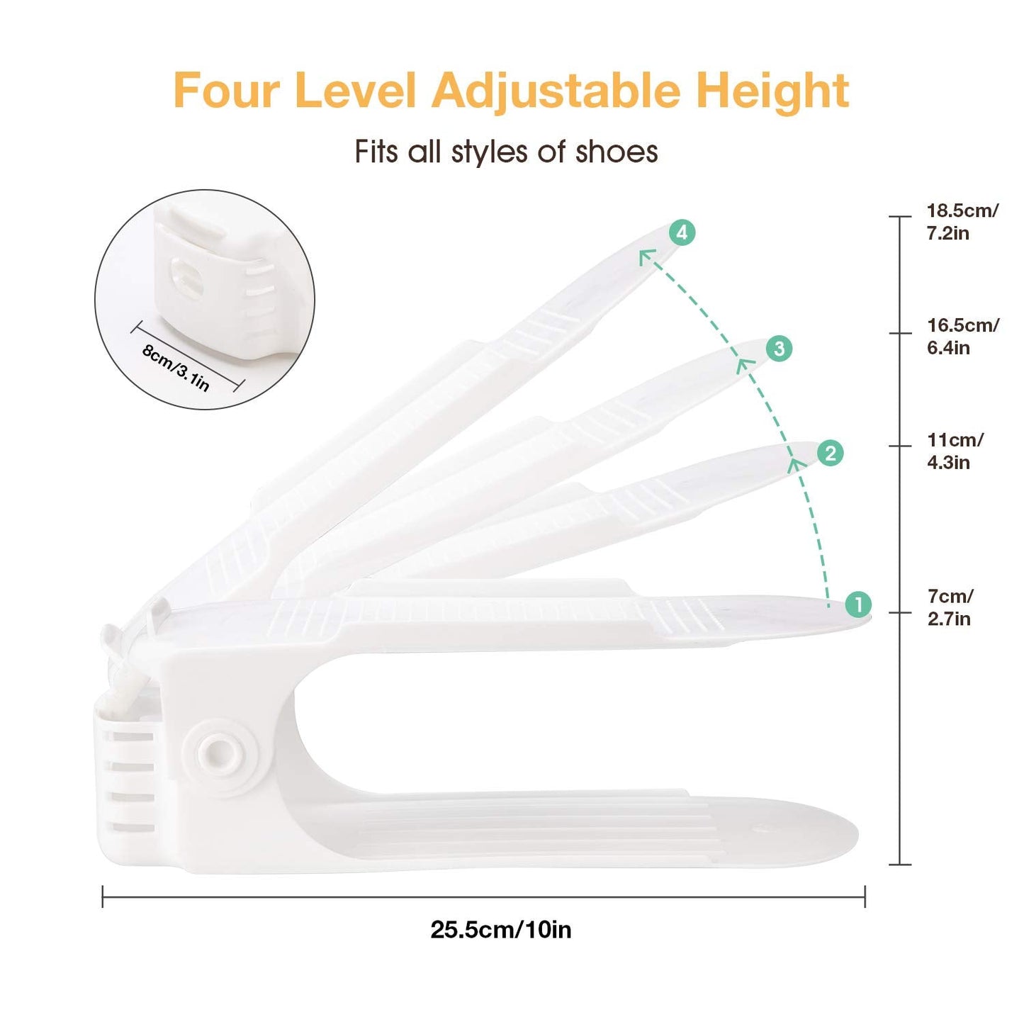 Neprock Shoe Slots Organizer, 20 Pack Adjustable Shoe Rack Stacker Storage Space Saver, Double Deck Shoe Rack Holder for Closet Organization (White)