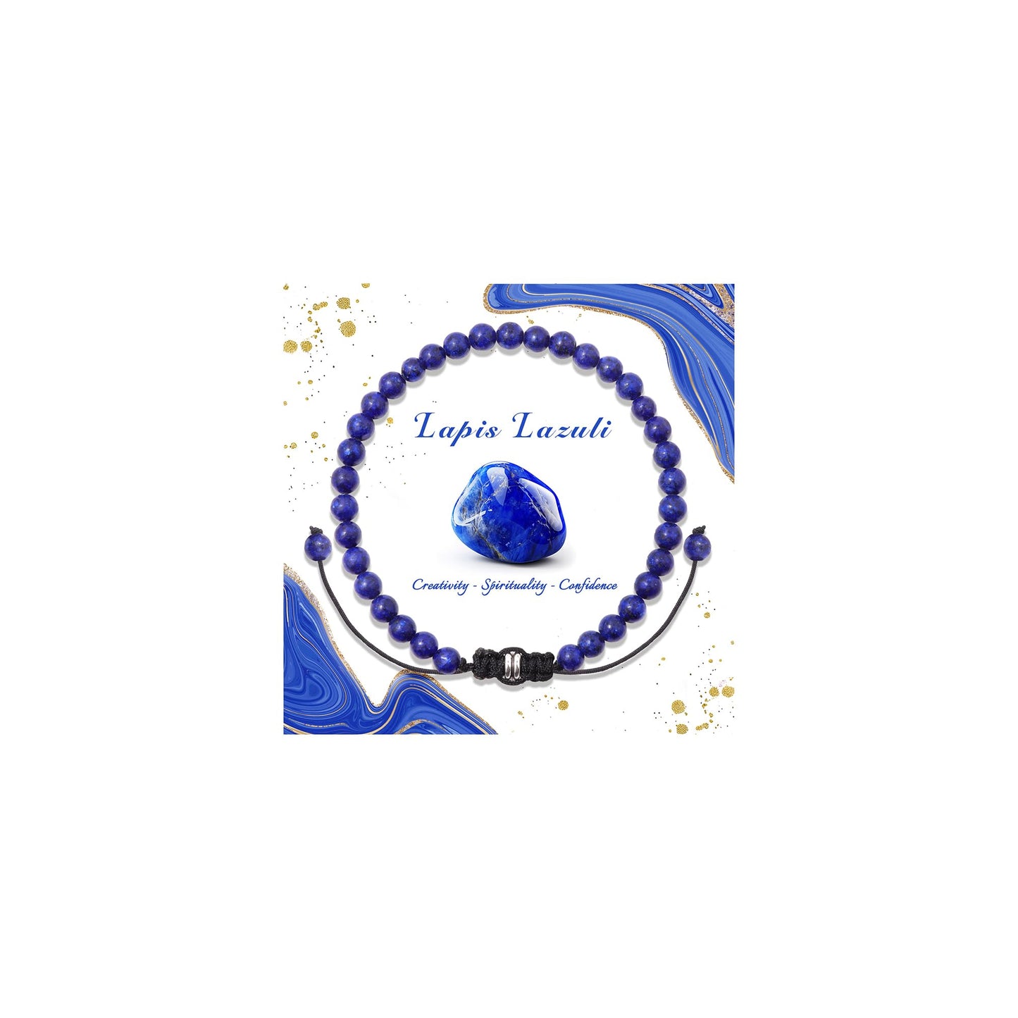 Pendlixy 4MM Lapis Lazuli Beaded Bracelet Handmade Adjustable Natural Lapis Lazuli Stone Crystal Bracelet Healing Inspirational Gifts for Women Men