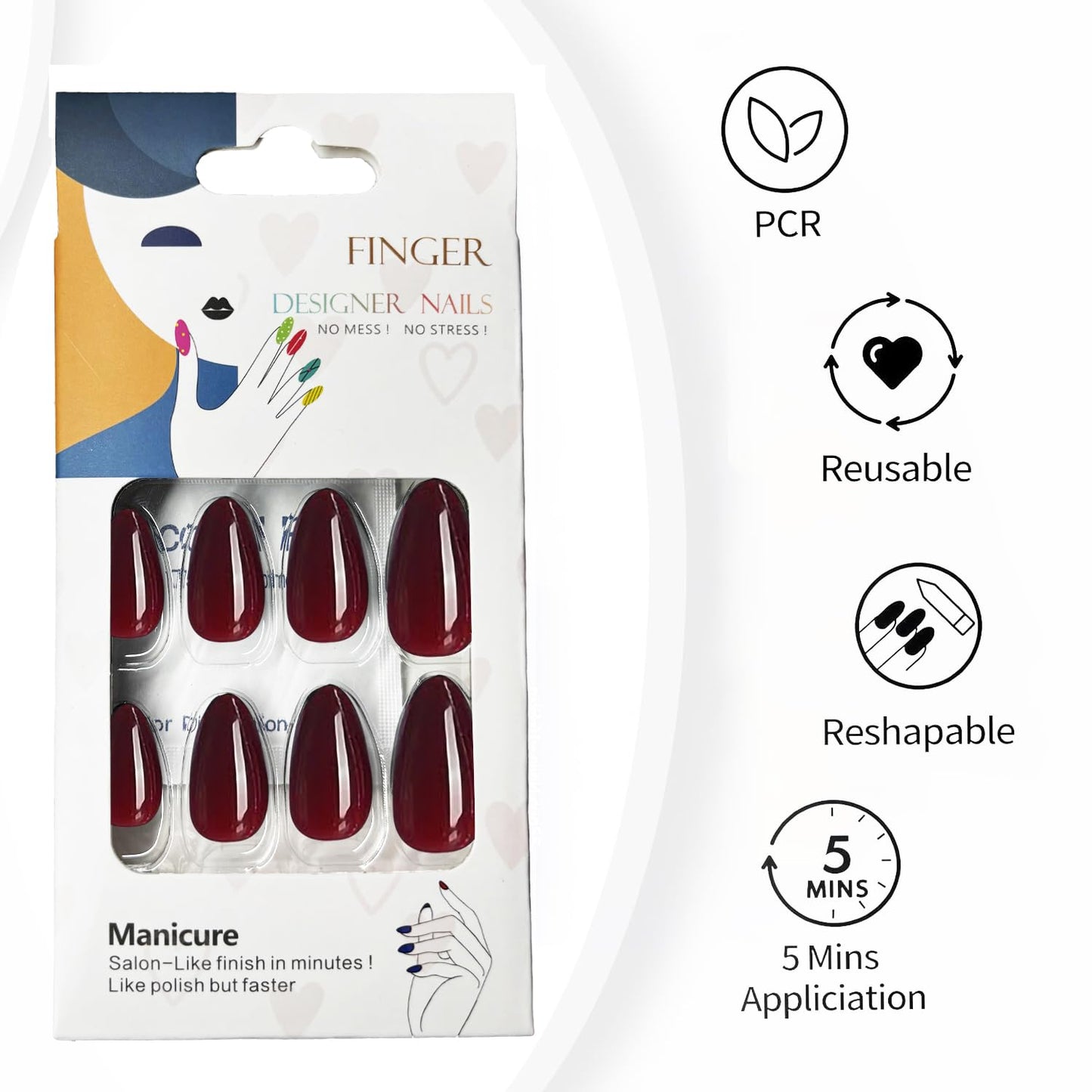 Cherry Red Press On Nails Almond -Short Press On Nails with Nail Glue, Fit Perfectly & Natural Reusable Stick On Nails in 12 Sizes - 24PCS Soft Gel Glue On Nails Kit