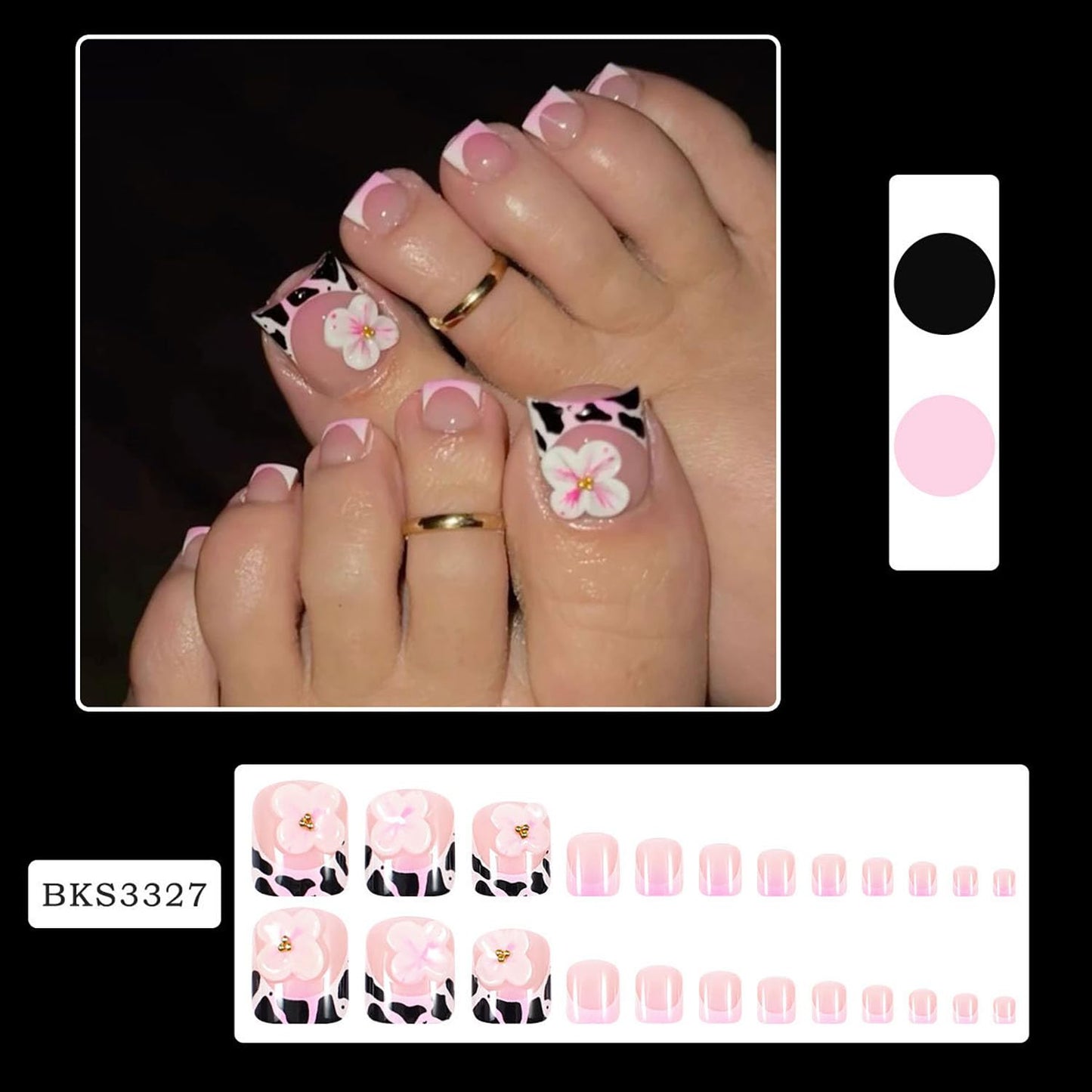 FIEONCIY Press on Toenails with Designs Acrylic Fake Nails for Toe Artificial False Nails with Charms Press on Toe Nails for Spring Summer Stick on Toenails for Women Girls(WSJ2522)