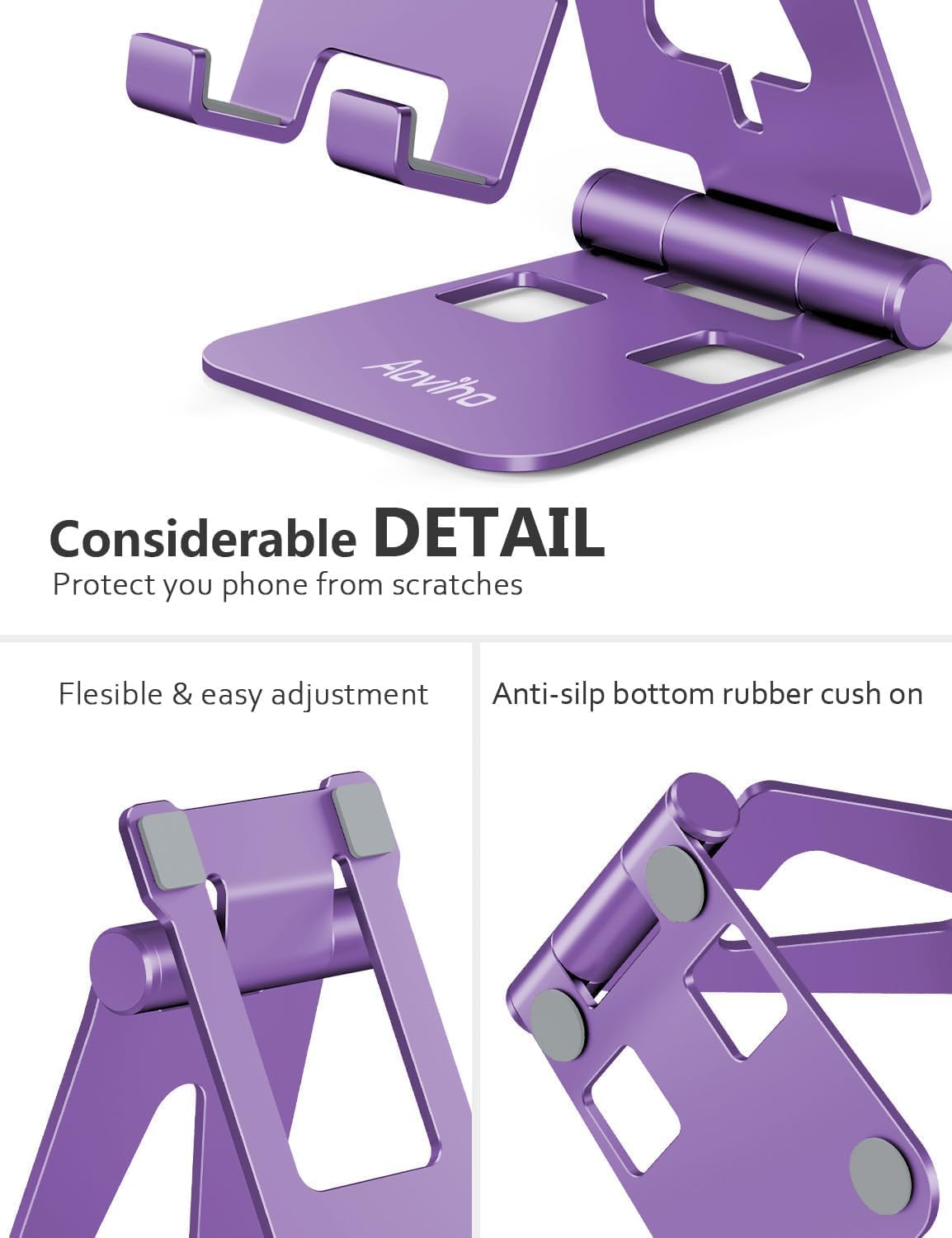 Cell Phone Stand for Desk, Adjustable Desktop Phone Holder Stand, Foldable Moblie Phone Dock for iPhone 15 14 13 12 11 Pro Xs Max Xr X 8 7 6 5 5s SE Nintendo Switch All Phones, Purple