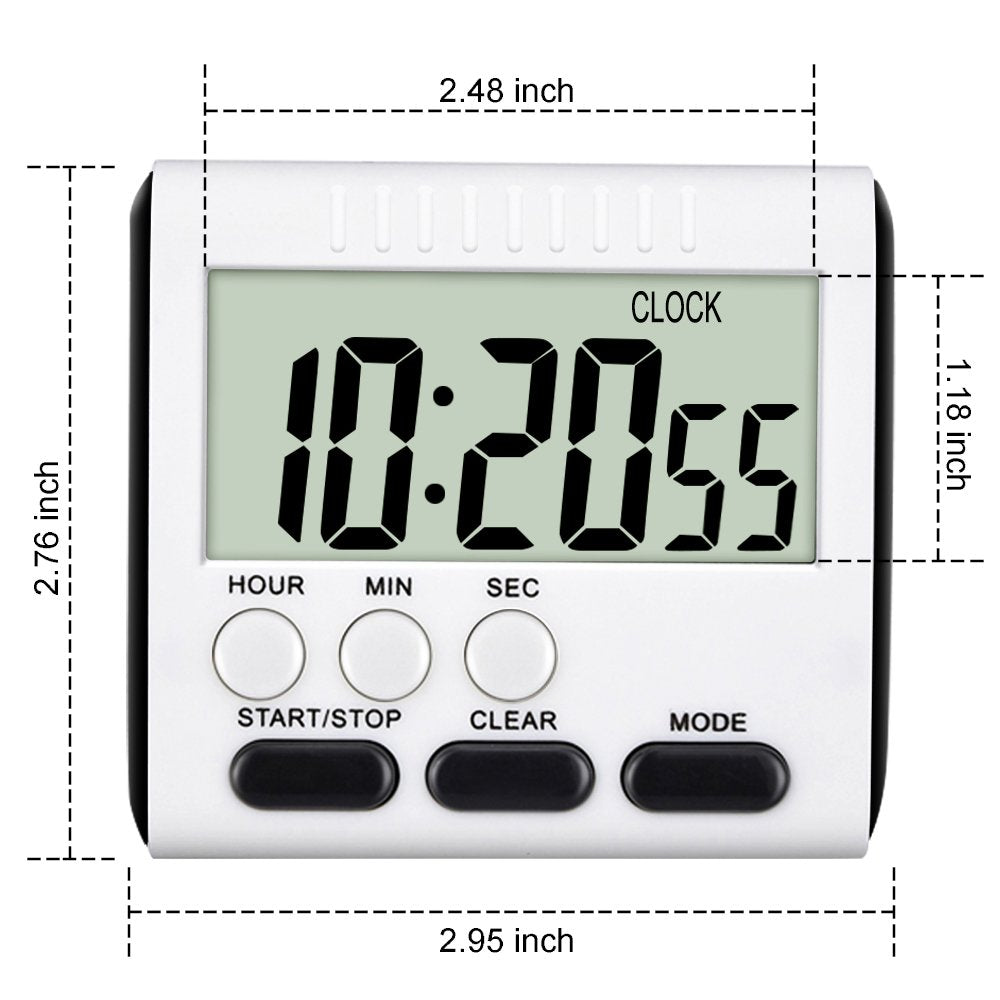 Mudder 3 Pack Digital Kitchen Timer for Cooking, Big Digits, 24 Hour Magnetic Backing Stand Kitchen Timers Clock for Classroom Kids Teachers, Loud Alarm and Big Screen (Black and White)