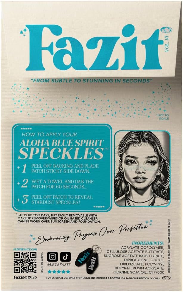 Fazit Makeup Patches - Aloha Blue Speckles - Glow Up Make-Up Patches - Cute Glitter Makeup Accessories for Women - Cosmetic Glitter for Face