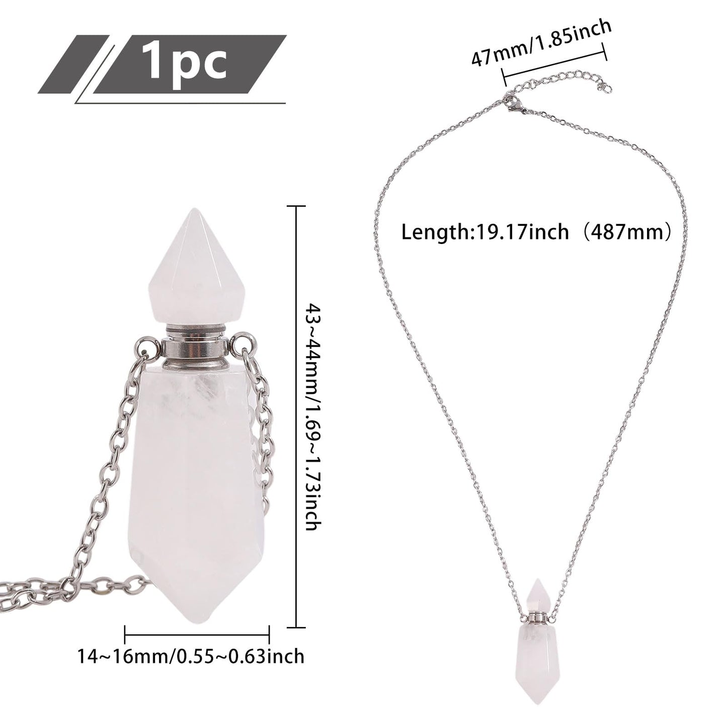 CONCHLERY Perfume Bottle Necklace Natural Stone Essential Oil Diffuser Perfume Bottle Pendant with Alloy Chain for Womens Vial Pendant Necklace Jewelry Unique Gift, White