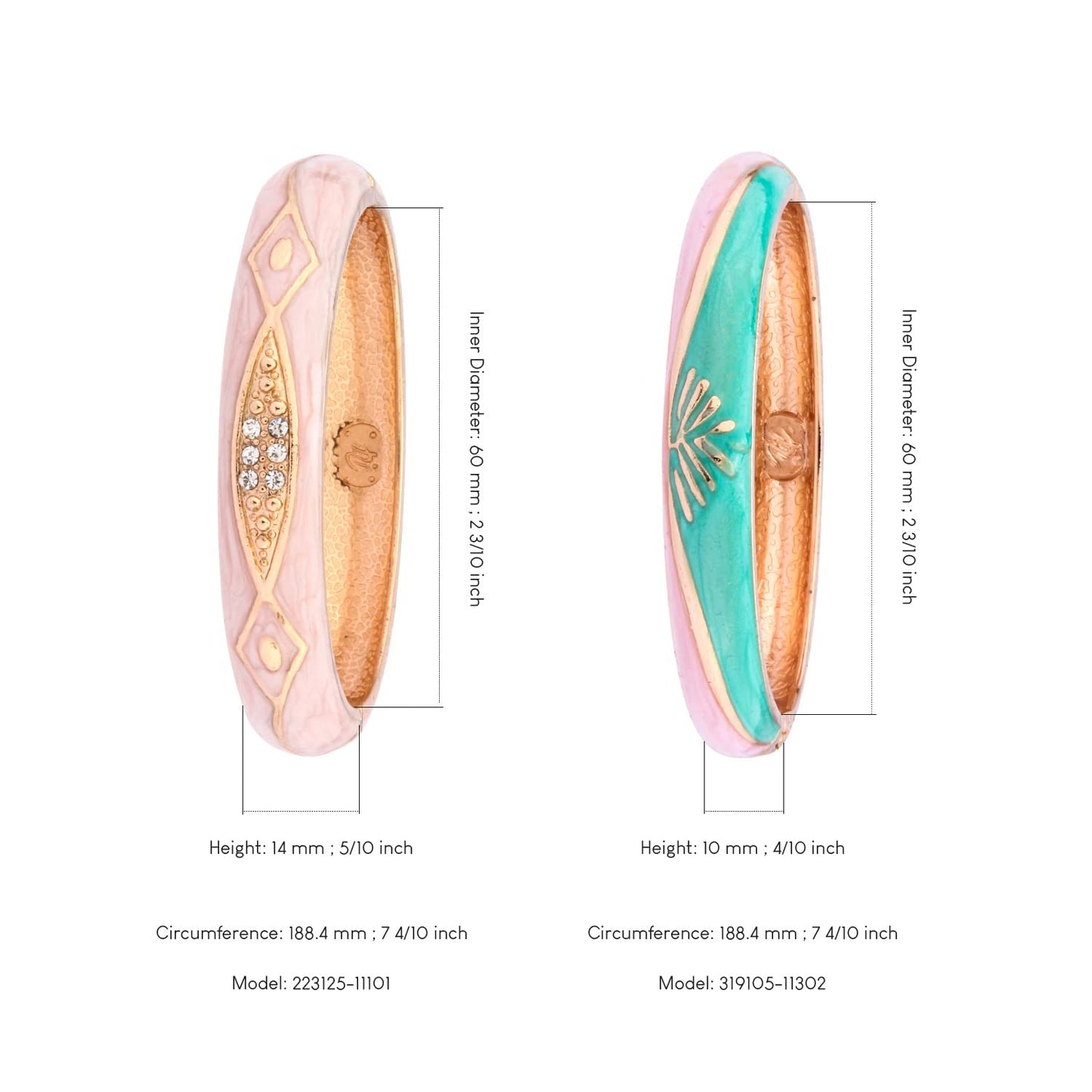 UJOY Cloisonne Crystal Bracelets Colorful Cloisonne Design Gold Plated Hinge Enamel Bangle Jewelry for Women 88C01 Pink Green