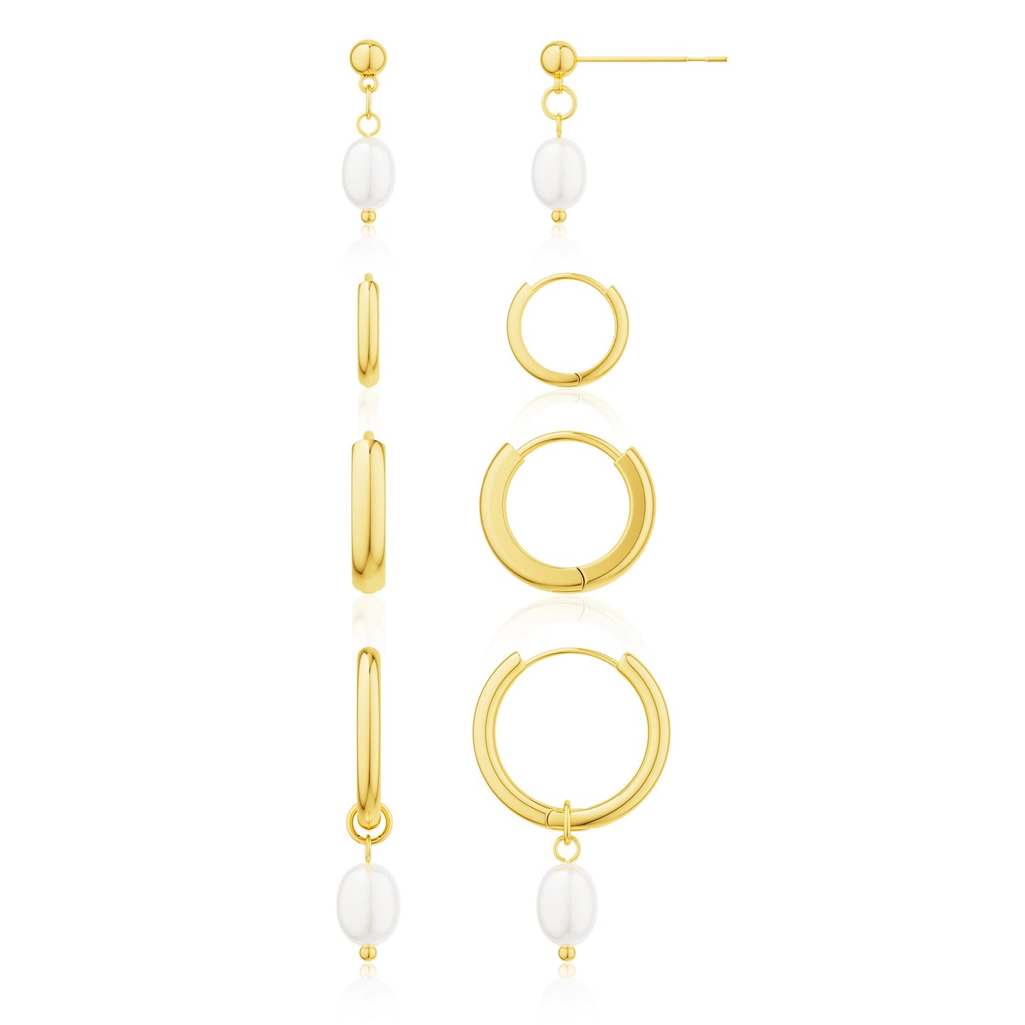 Moodear Trendy Pearl Drop Hoop Earrings for Women - Dainty 14K Gold Plated Small Dangle Baroque Pearls Stud Hoops Hypoallergenic Earring Sets for Multiple Piercing