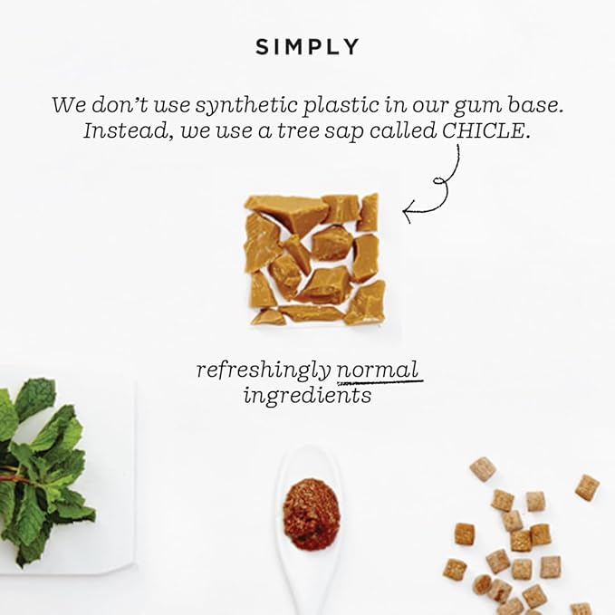 SIMPLY Gum Ginger, Plastic-Free Natural Chewing Gum, Made with real Ginger, 6 Pack (90 Pieces) | Vegan, Kosher, Non GMO, Aspartame Free and Sorbitol Free