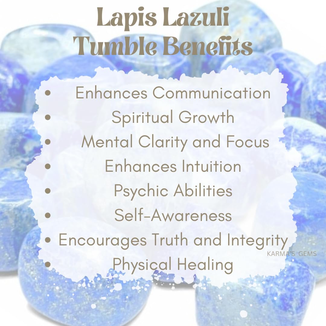 Karma Gems Lapis Lazuli Tumbled Stones Natural Crystal Kit for Reiki Healing Crystal Polished, Tumble Stones, Chakra Balancing, Reiki Gift, Home Decor (15-25 MM)