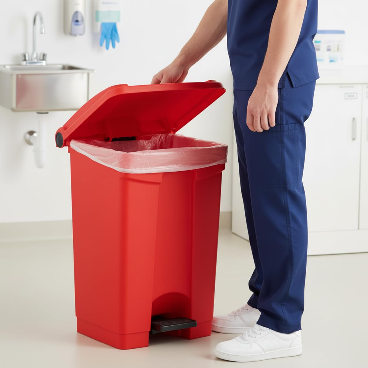 Zedfire [Red] Step-On 12-Gallon Trash Can - Compatible with Biohazard Waste Bags, Ideal for Medical/Lab/Hospital Use (12 Gallon)