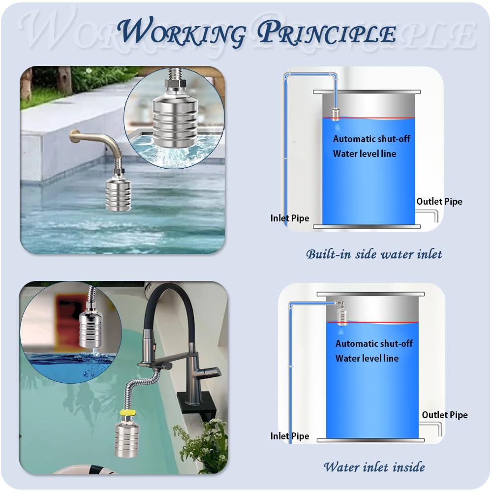 Float Valve,1/2" to 3/4'' water level control float valve, 304 Stainless Steel Fully Automatic Watershut off valve, Automatic Water Level Controller for Tank, Pool, Livestock Troughs.