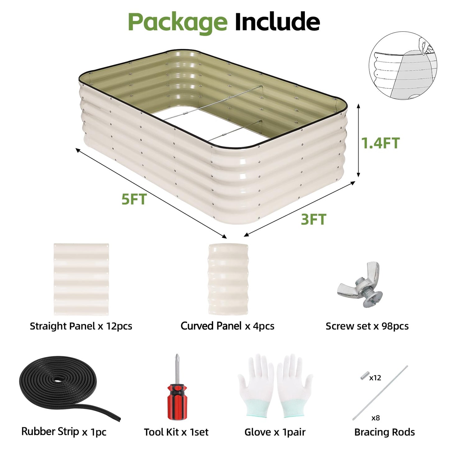 GoCampDriect 4 in 1 Raised Garden Bed - 5x3x1.4ft Galvanized Raised Garden Boxes Outdoor Corrosion Resistant | Variable Shape 6x2x1.4ft Metal Raised Garden Beds for Planting Vegetable, Fruits,Flower
