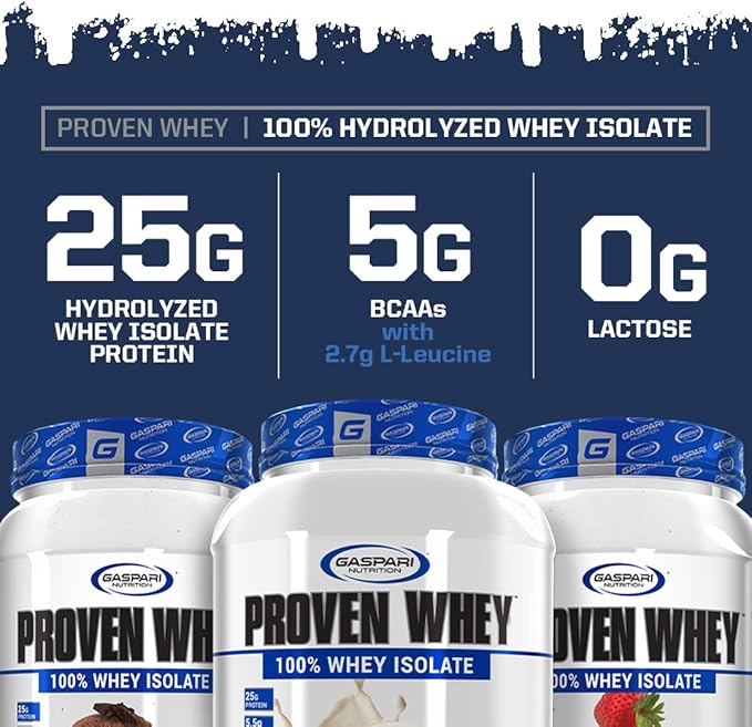 Gaspari Nutrition Proven Whey, 100% Hydrolyzed Whey Isolate, High Protein, Lactose Free, Low Carbohydrate and Low Sugar (4lb, Strawberries & Cream)