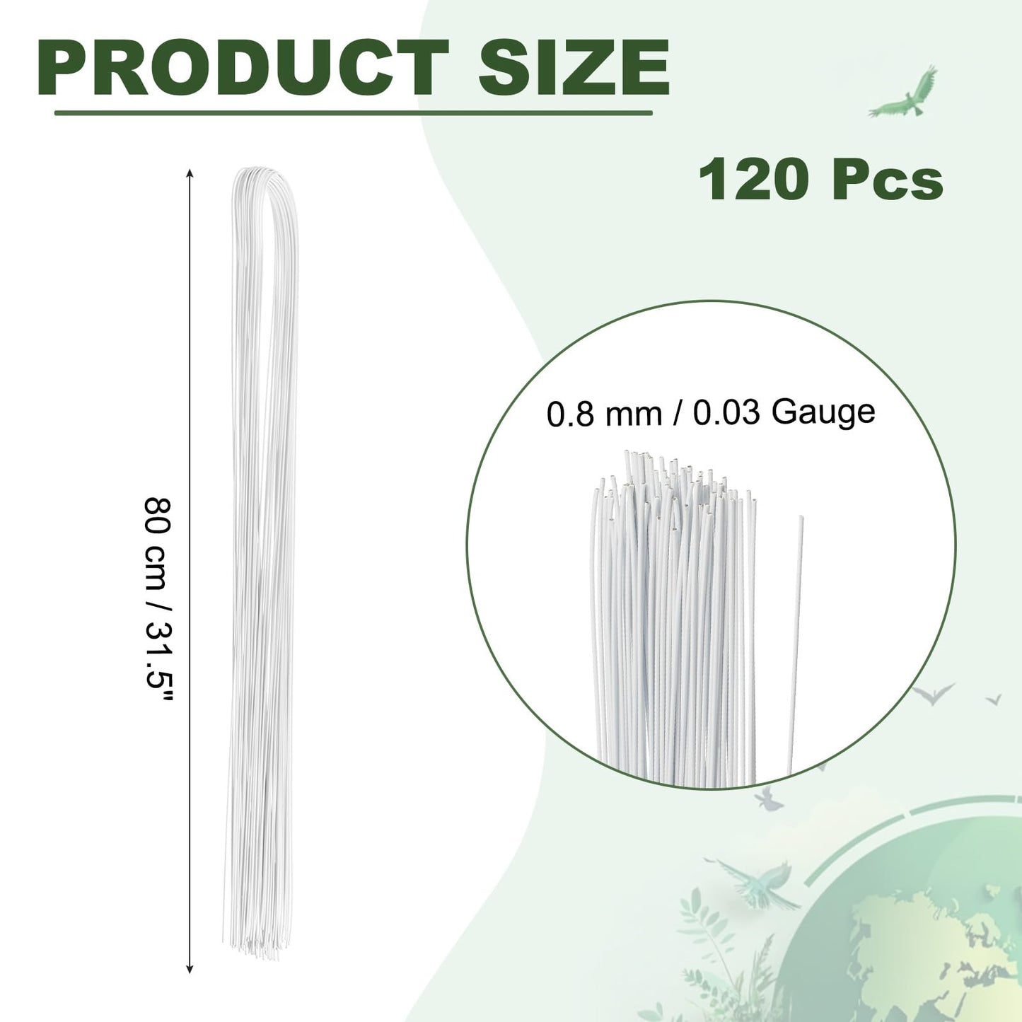 PATIKIL 32 Inch 22 Gauge Floral Stem Wire, 3 Pack/120 Pieces Bouquet Stem Paper Wrapped for DIY Crafts Flower Arrangements, White