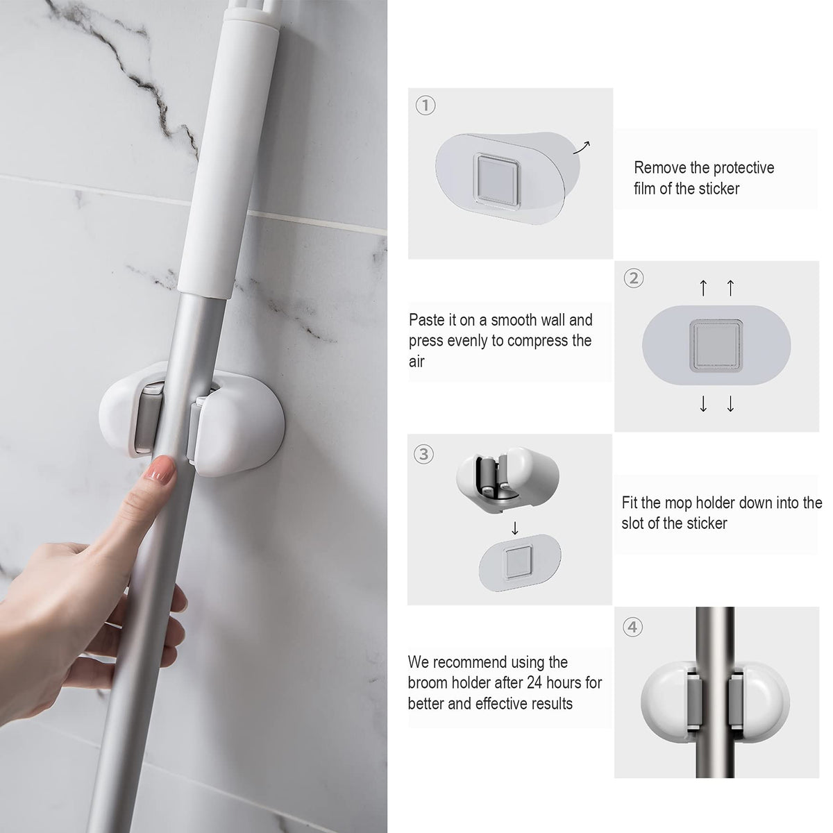 Broom Holder 3 PCS Wall Mount Mop Organizer Gripper (3 Count)
