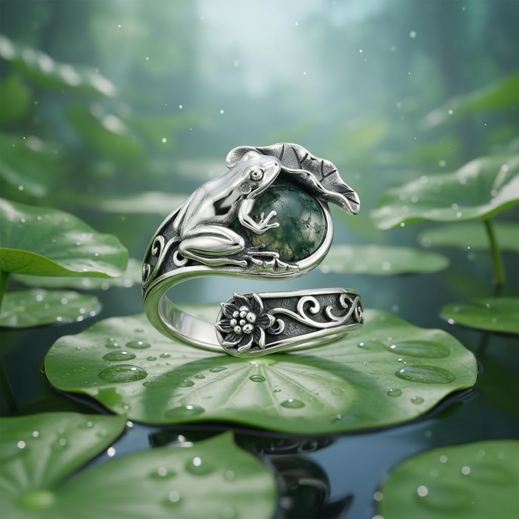 Midari Frog Spoon Ring 925 Sterling Silver Frog Thumb Ring Adjustable Celtic Knot Animal Jewelry Gifts for Women Men