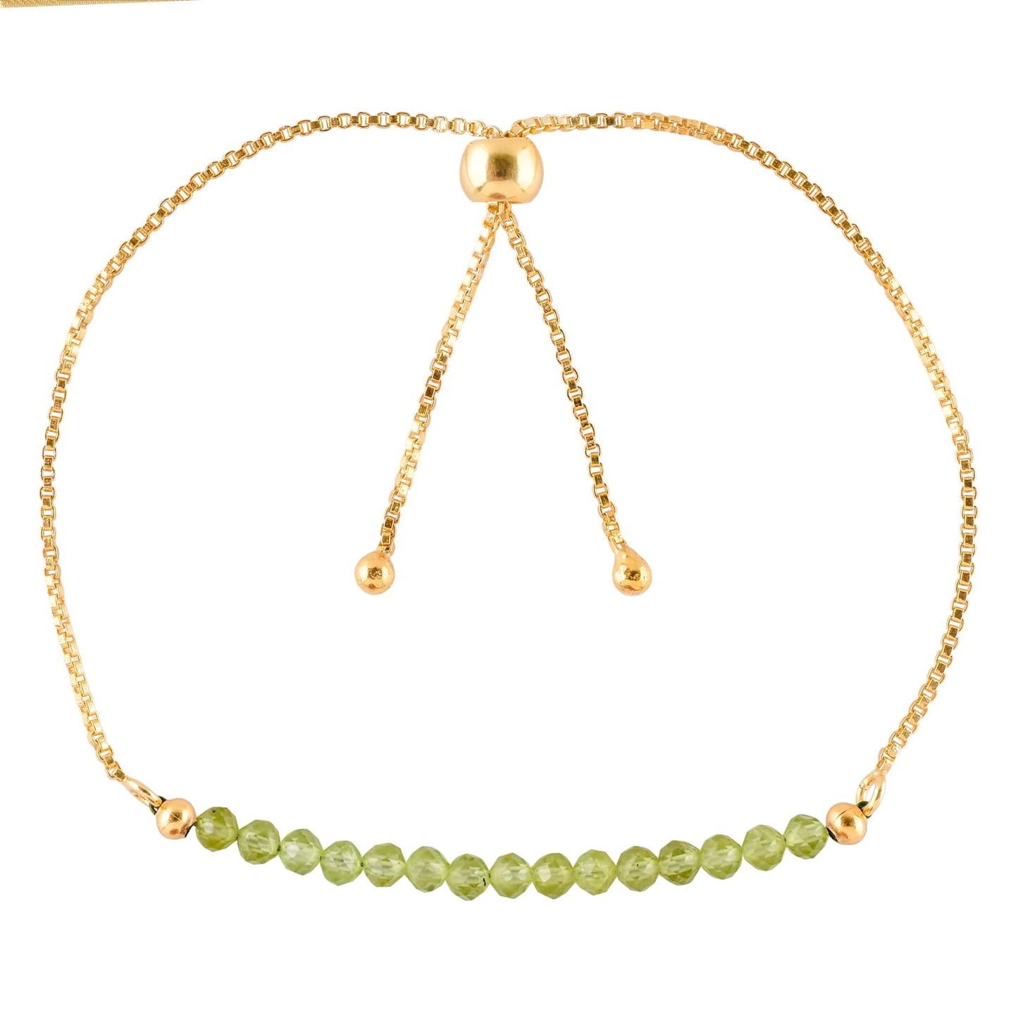 InfinityGemsArt Peridot Bracelets For Women August Birthstone Jewelry Micro Green Beads Beaded Stone Bolo Slider Crystals Gemstones Bracelet, 14K Gold Plated Adjustable Chain