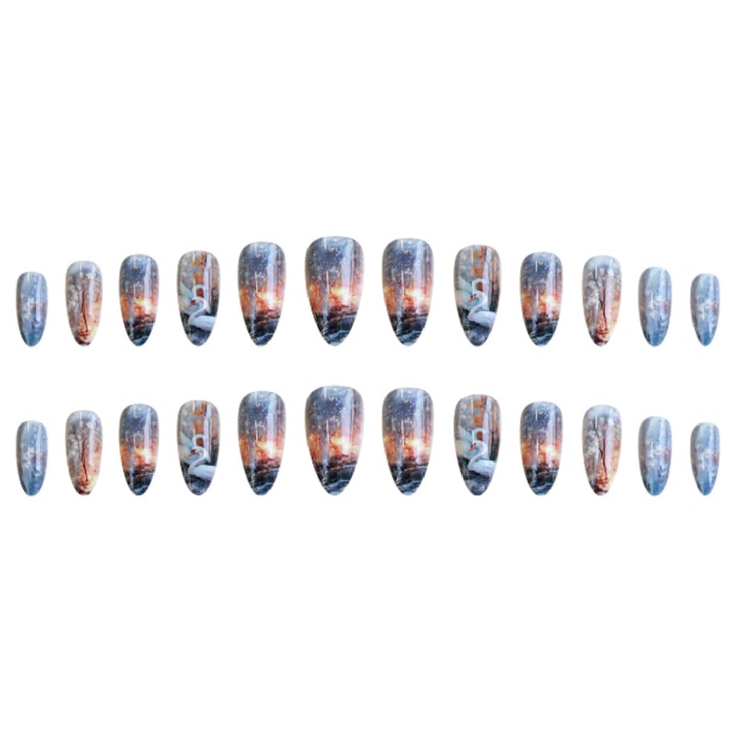 Gifiky 24Pcs Marble Nails Tip Press on Nails - Short Almond False Nails with Acrylic Swans Design, Gradient Galaxy Fake Nails for Women,Reusable Glue on Nails Full Cover Tips