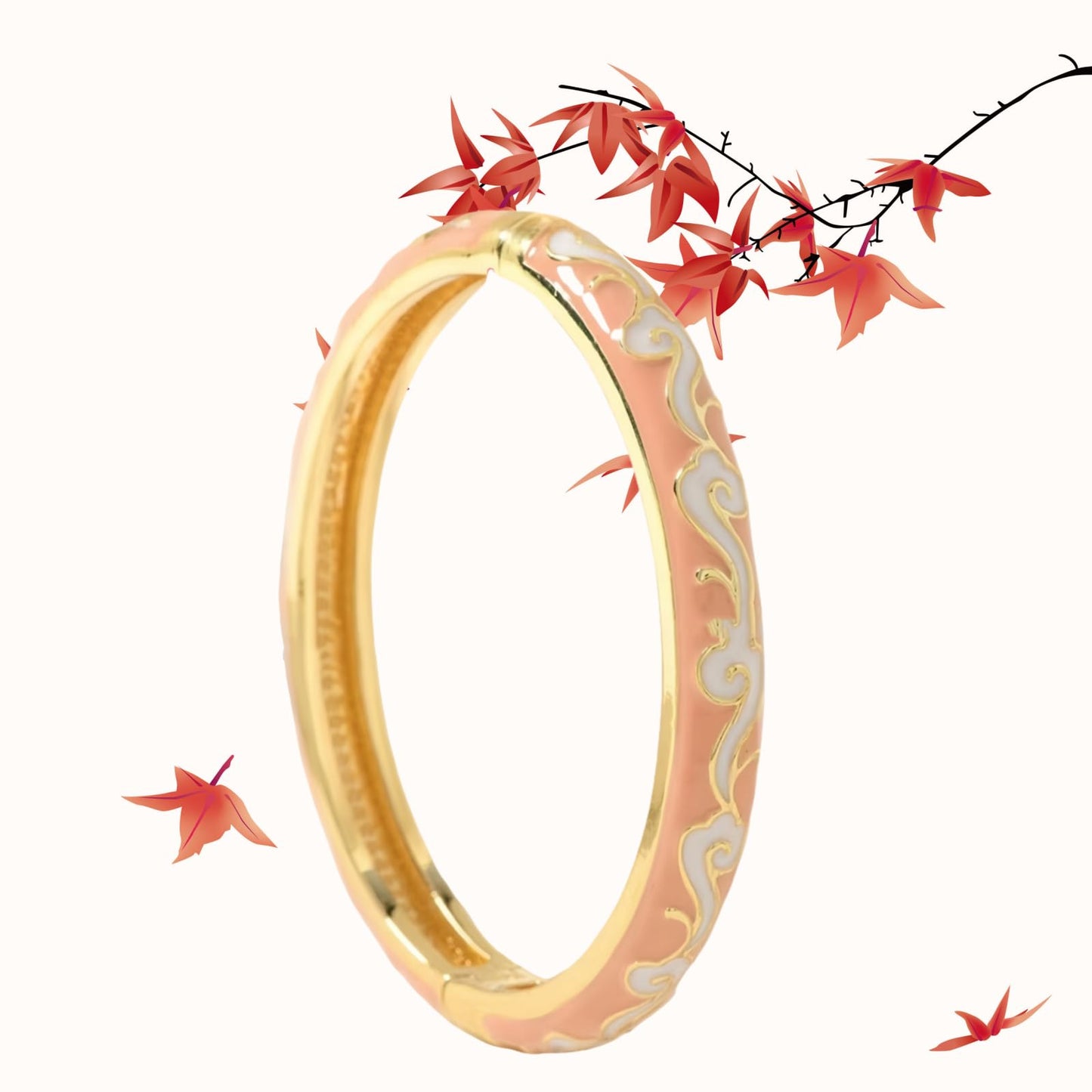 Cloisonne Bracelet For Women, Chunky Bangle Trendy Cute Flower Enamel Bangles Multi Tone Engraved Cuff Gold Plated Bracelets Stackable Wife Jewelry Friendship Gift (Cloud Rose Red, One Size)