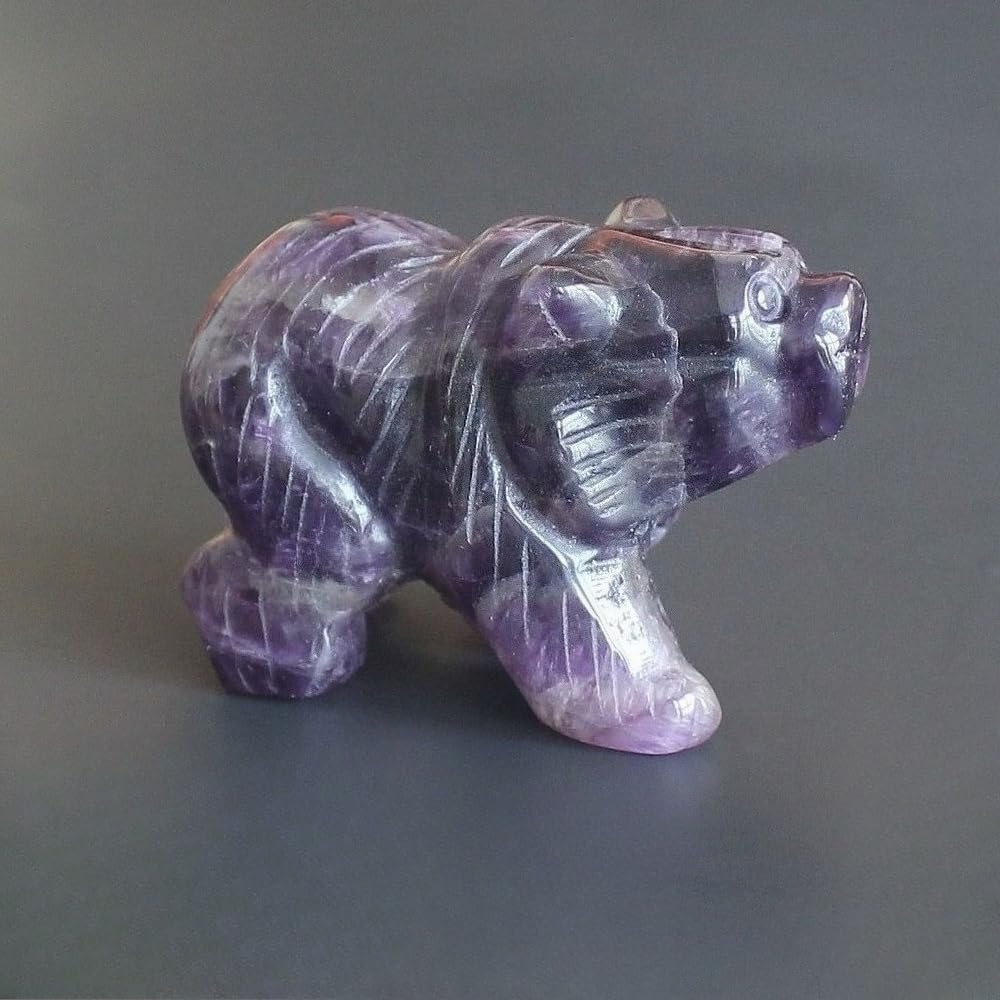 HLbshi Hand Carved Gemstone Crystal Bear Figurine Animal Statue Carving Office Home Decor Collections 2'' (Purple Amethyst)