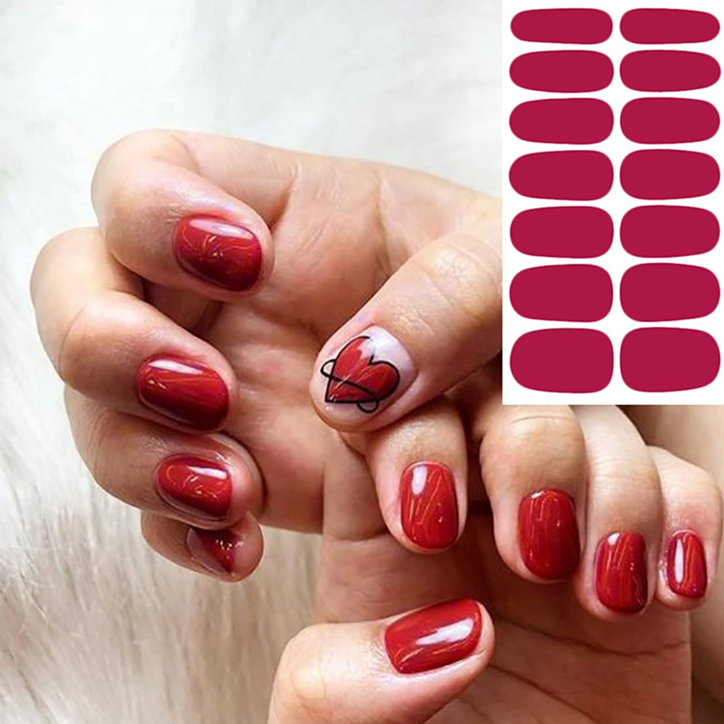 WOKOTO 20 Sheets Red Series Solid Color Full Nail Wraps with Nail File Self-Adhesive Nail Polish Stickers Real Nail Polish Strips for Women Stick On Nails Strips
