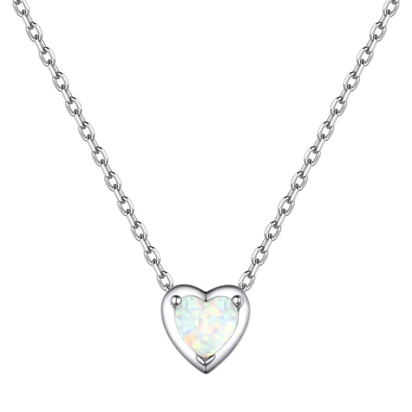 ChicSilver Opal Jewelry 925 Sterling Silver Created White Opal Heart Pendant Necklace for Women